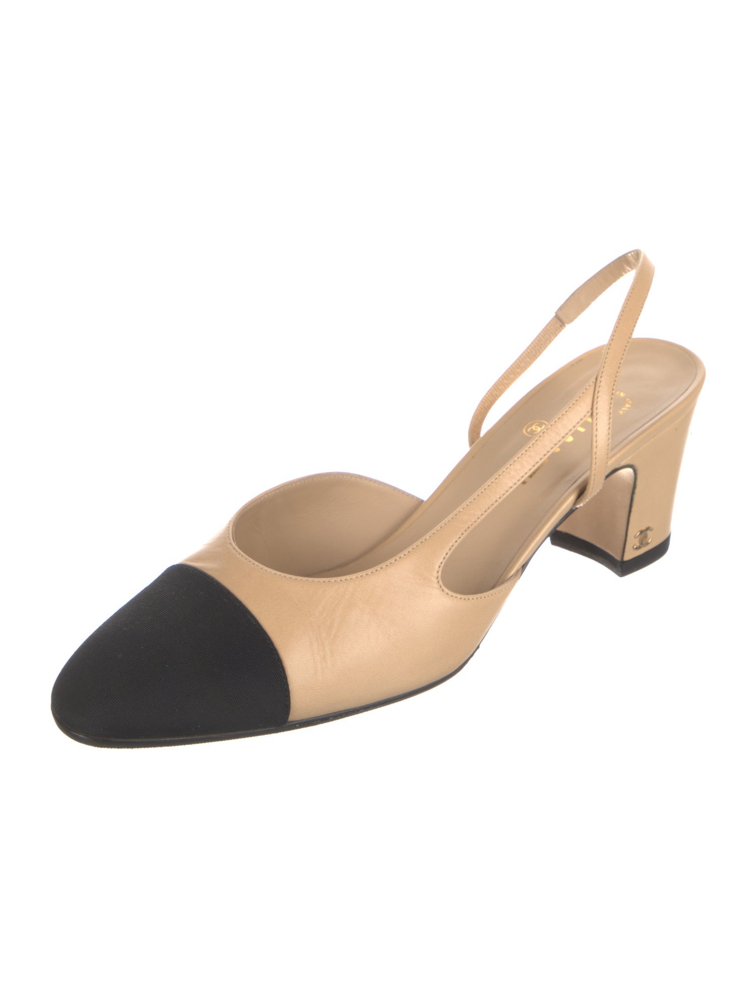 Chanel Interlocking CC Logo Leather Slingback Pumps