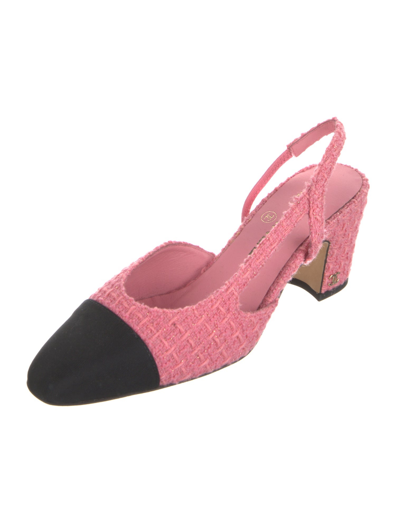 Chanel Interlocking CC Logo Tweed Slingback Pumps