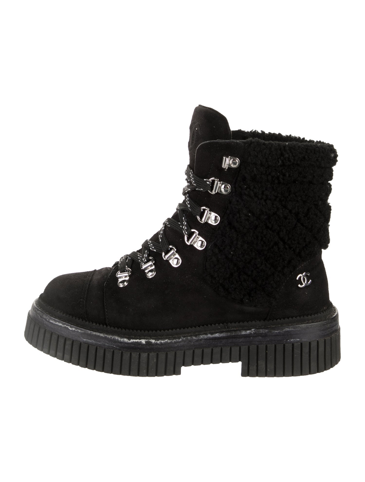 Chanel Interlocking CC Logo Suede Combat Boots
