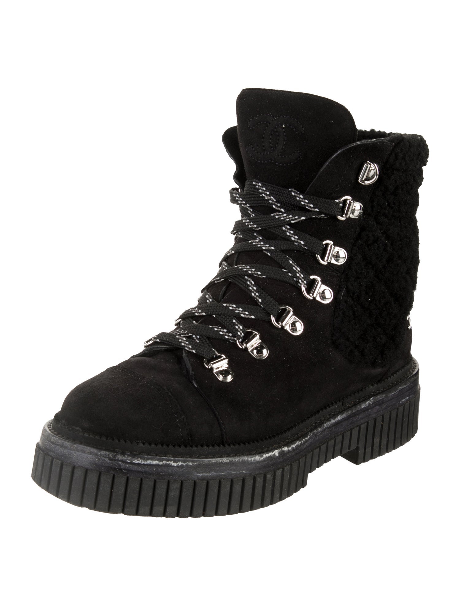 Chanel Interlocking CC Logo Suede Combat Boots