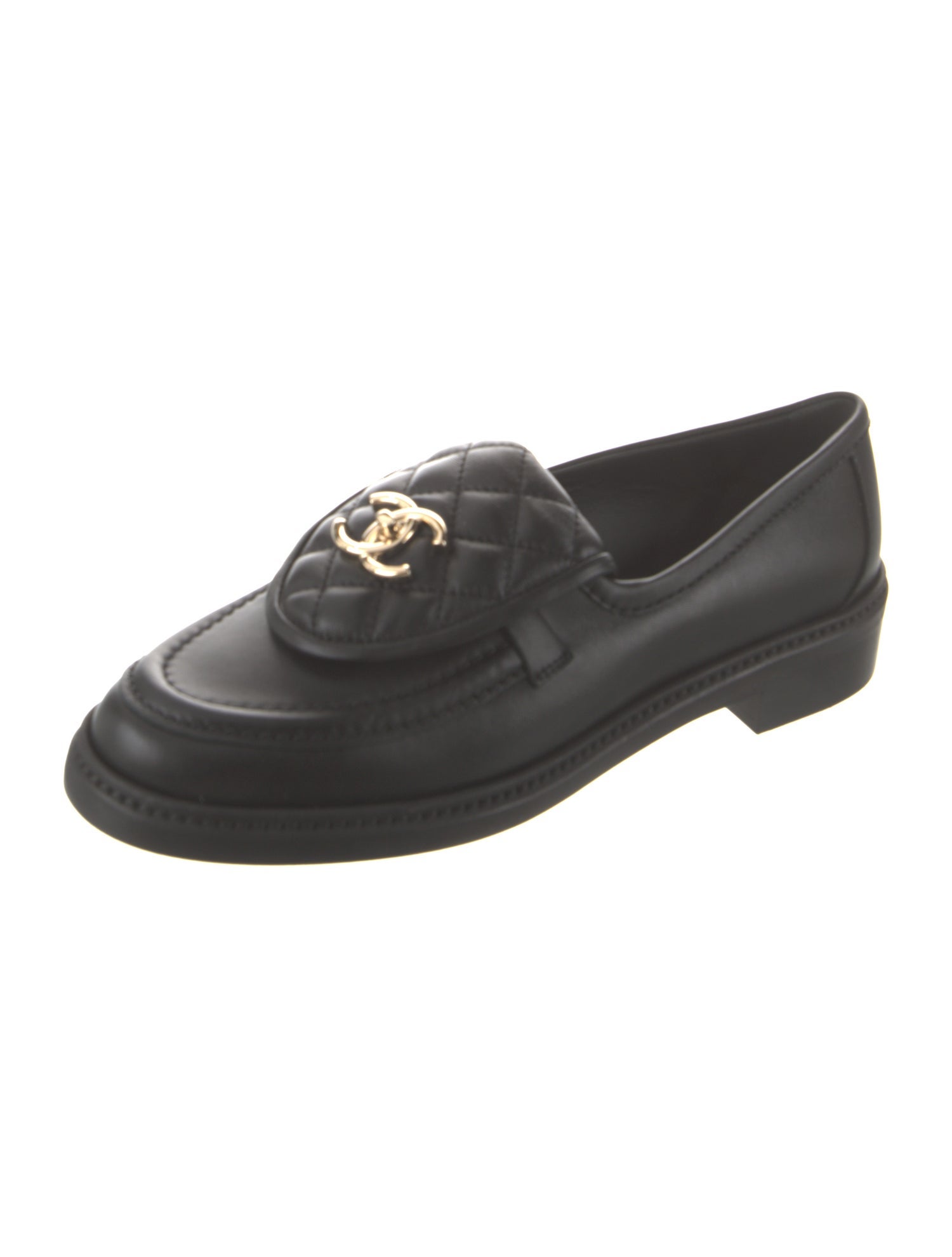 Chanel Interlocking CC Logo Leather Loafers