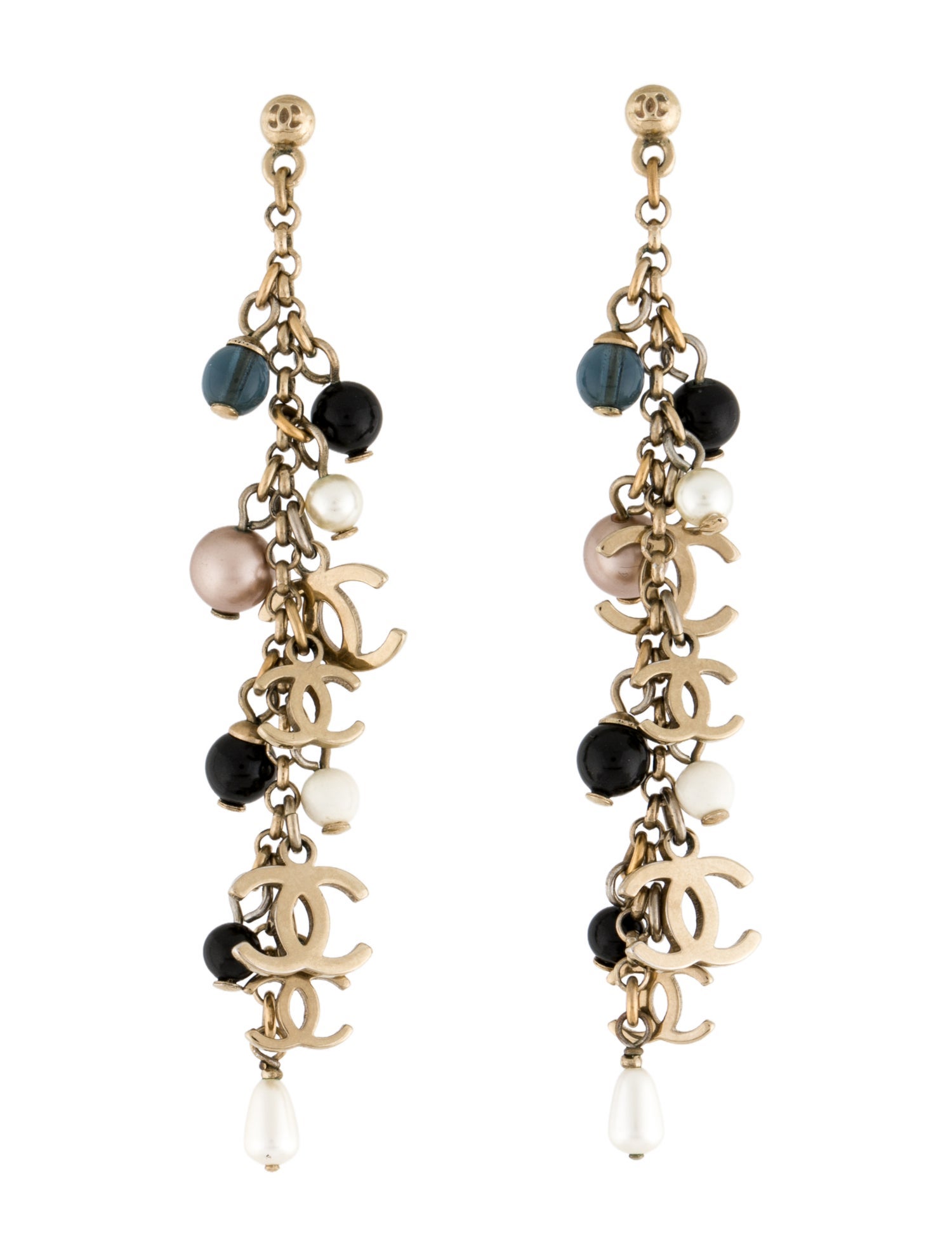 Chanel Faux Pearl, Bead & Resin CC Drop Earrings