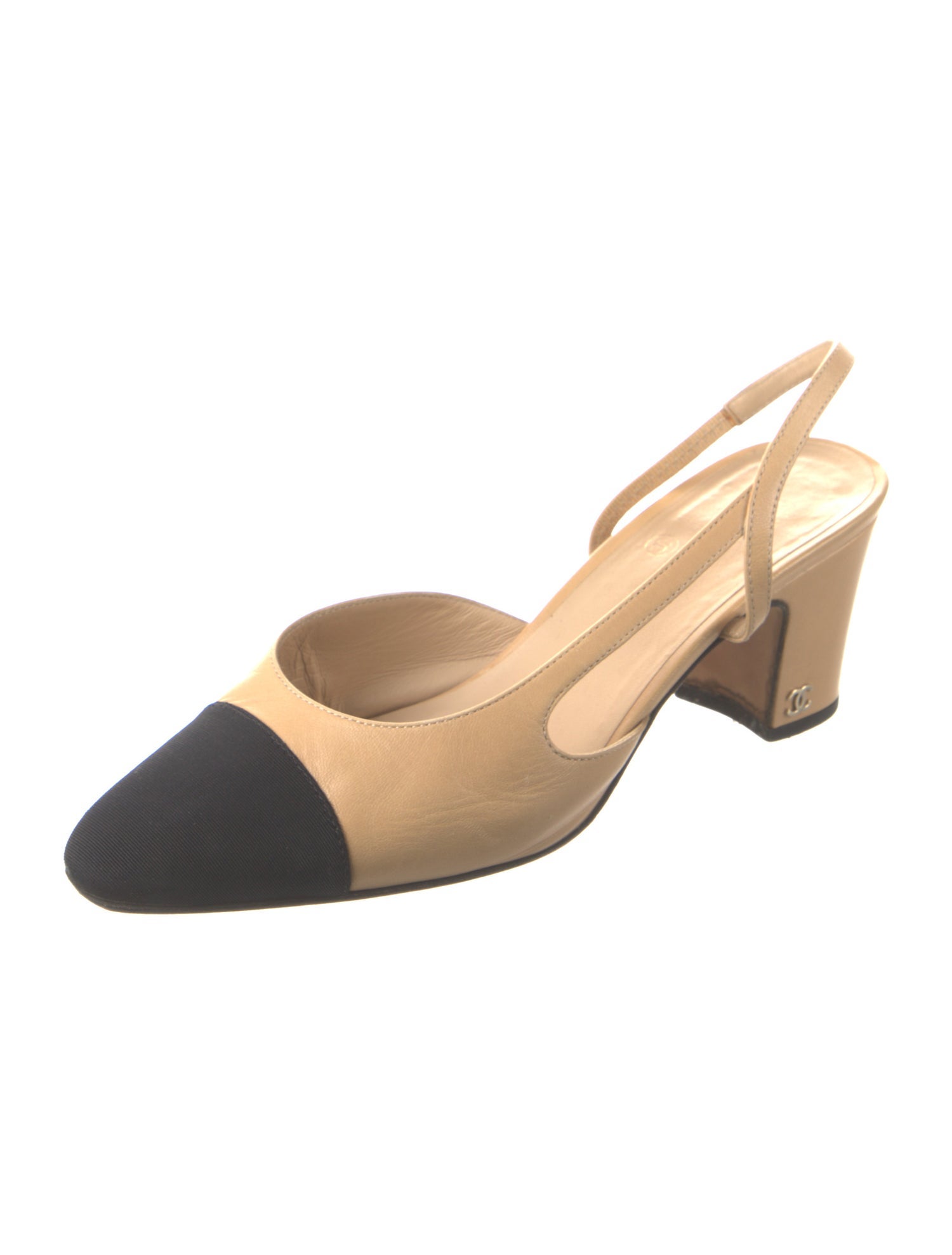Chanel Interlocking CC Logo Leather Slingback Pumps