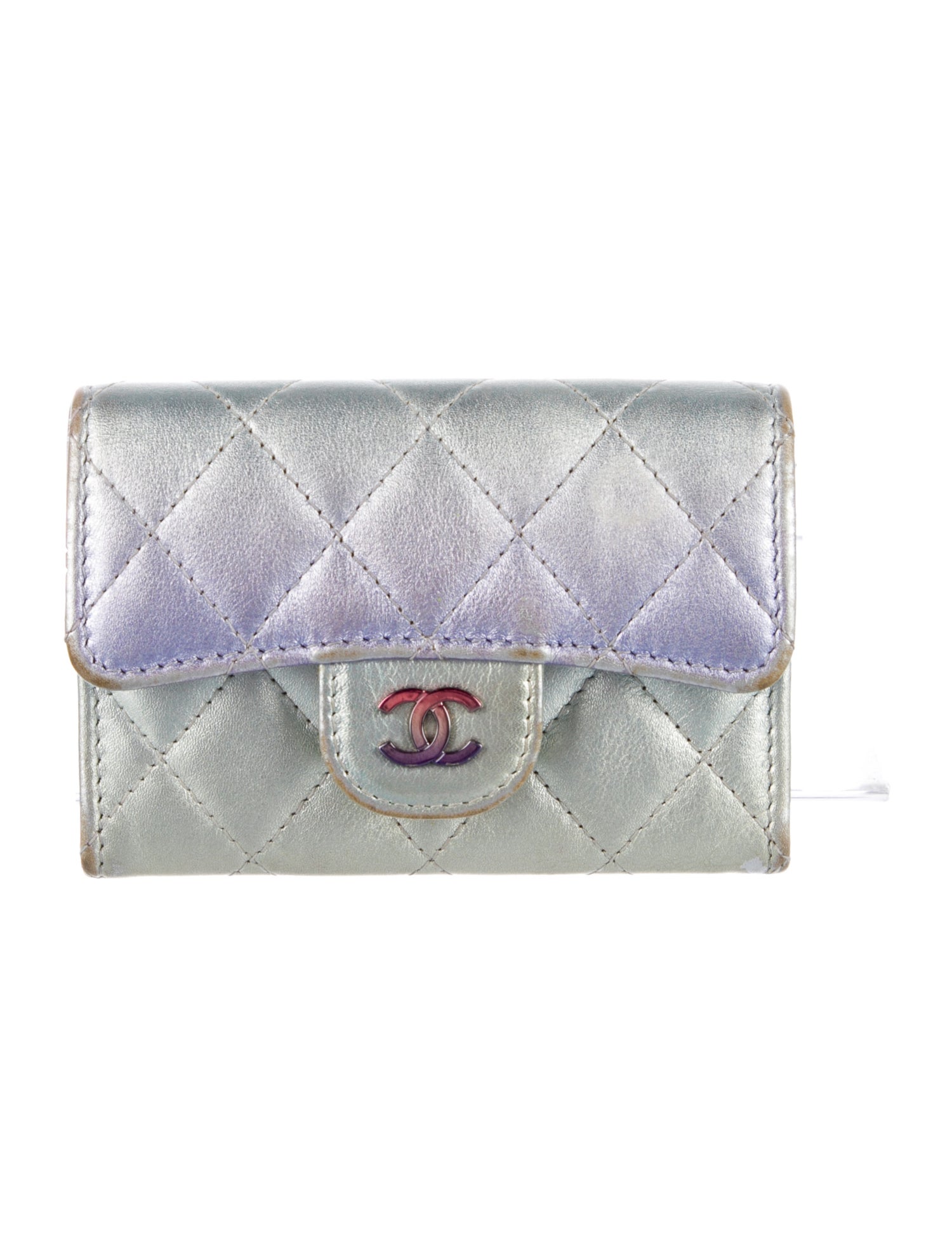 Chanel Iridescent Flap Card Holder Interlocking CC Logo Wristlet