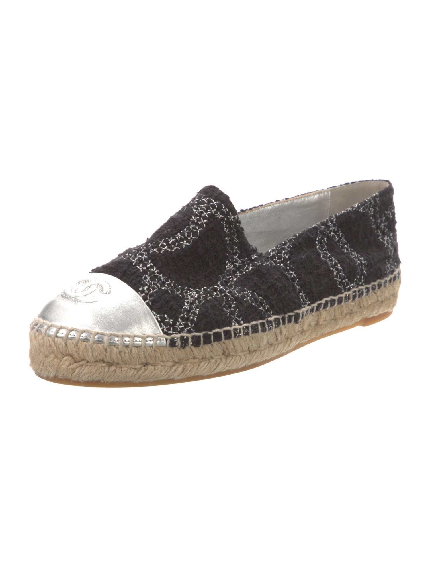 Chanel Interlocking CC Logo Tweed Espadrilles