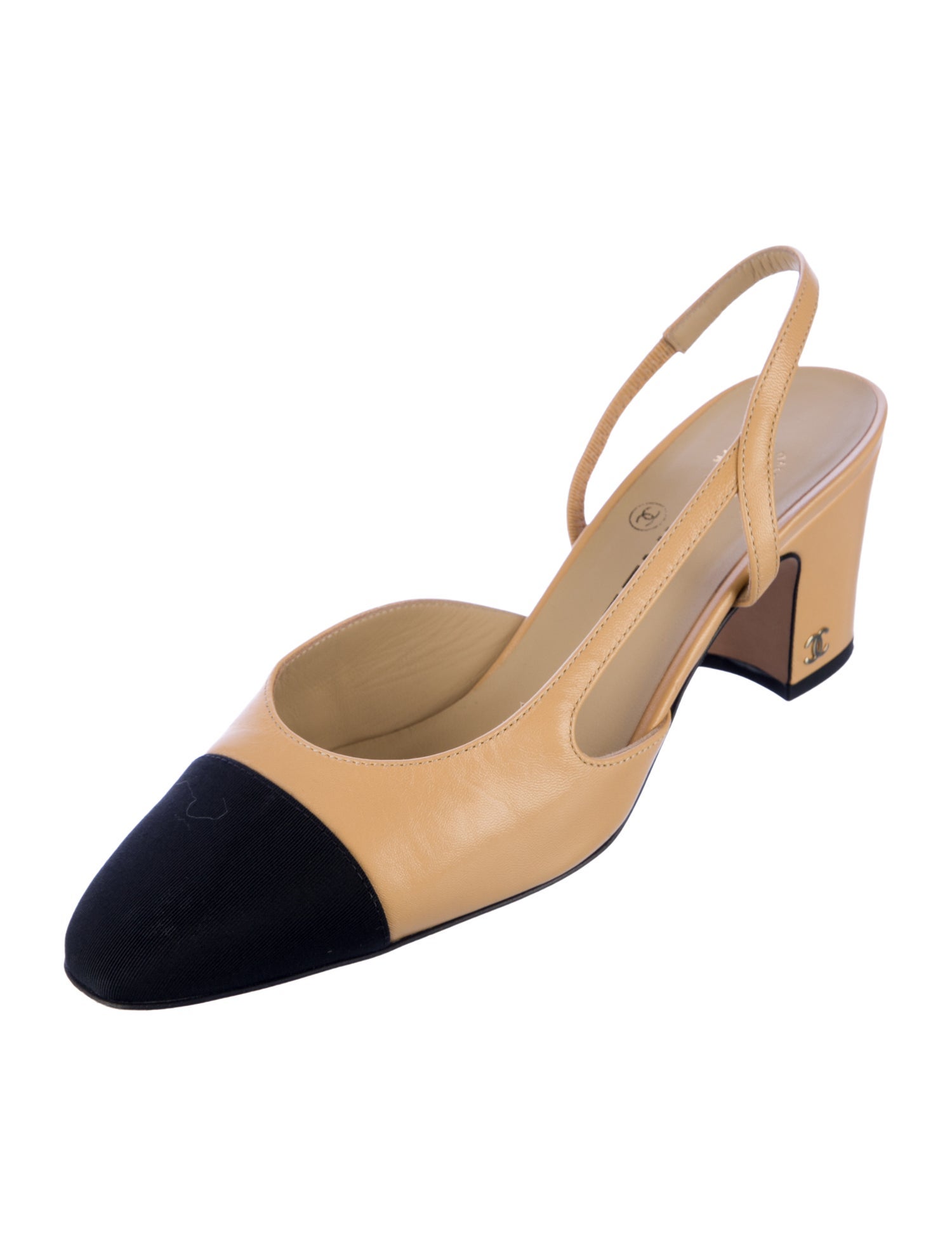 Chanel Interlocking CC Logo Leather Slingback Pumps