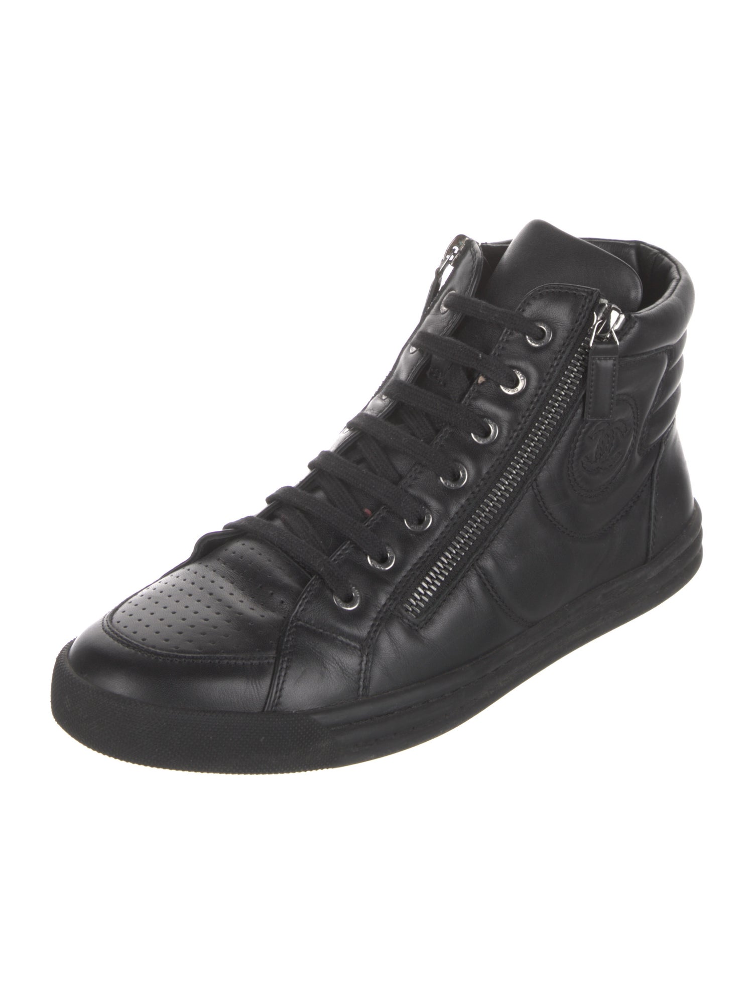 Chanel Interlocking CC Logo Leather Sneakers
