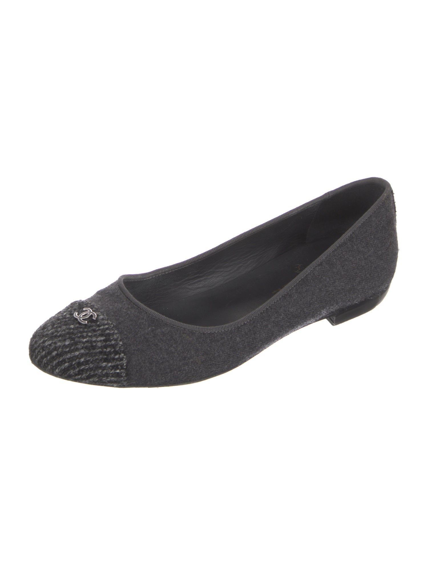 Chanel Interlocking CC Logo Wool Ballet Flats
