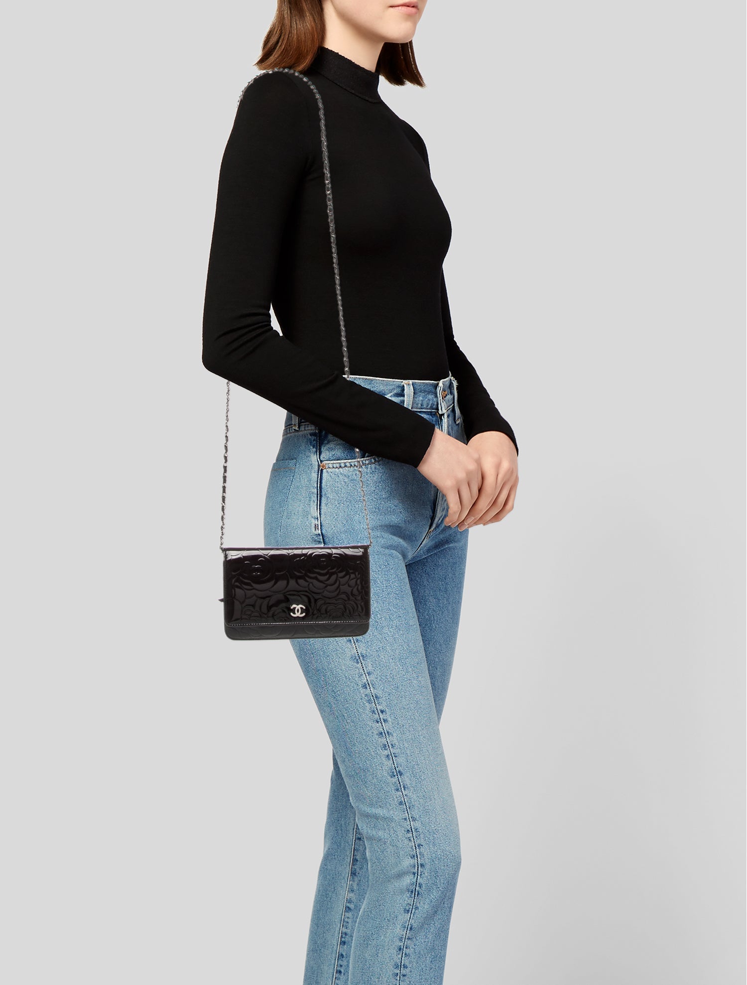 Chanel Patent Camellia Wallet On Chain