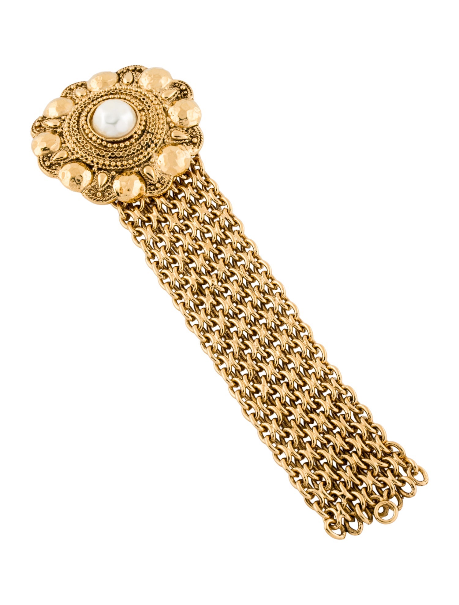 Chanel Vintage Faux Pearl Medallion Link Bracelet
