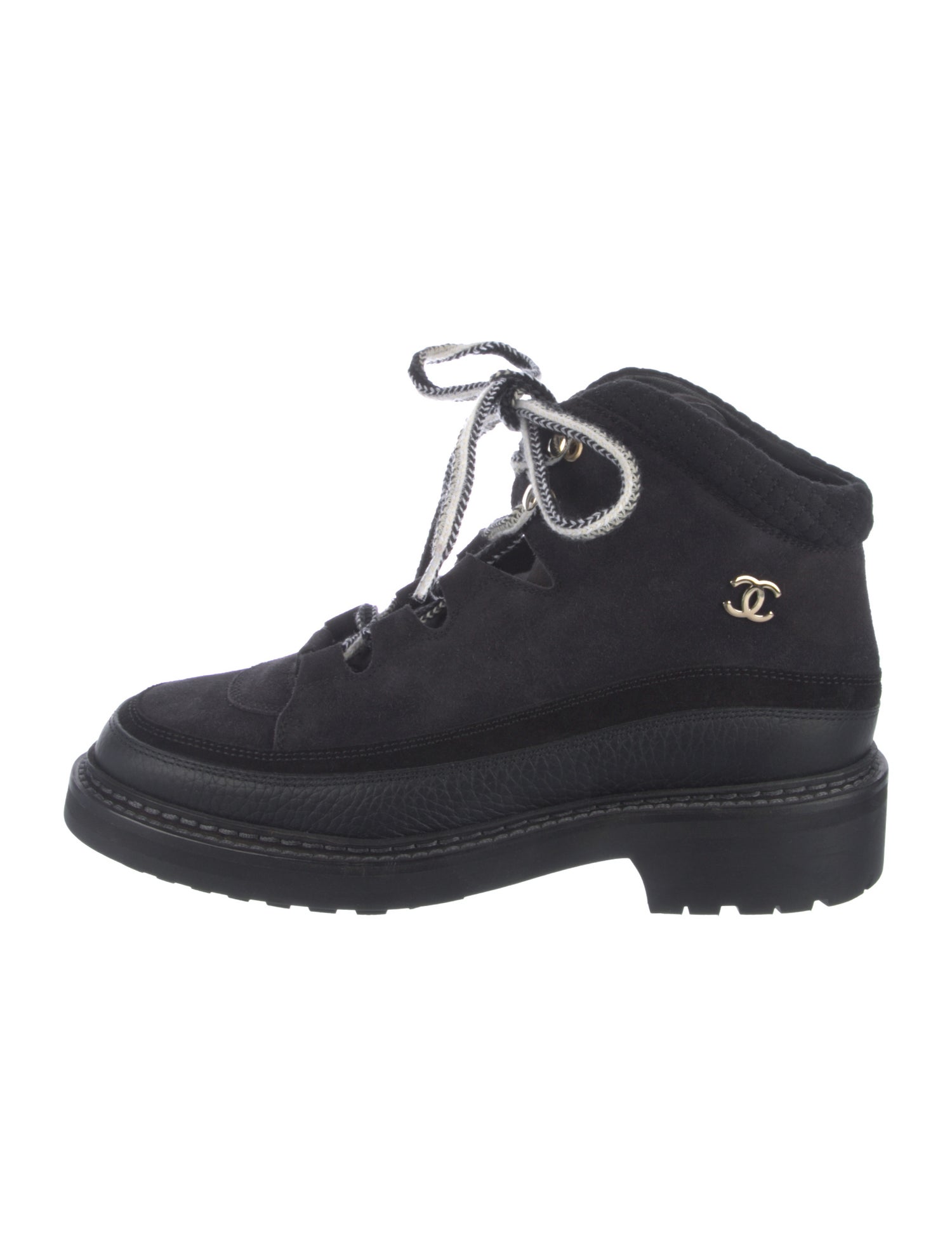 Chanel Interlocking CC Logo Suede Combat Boots