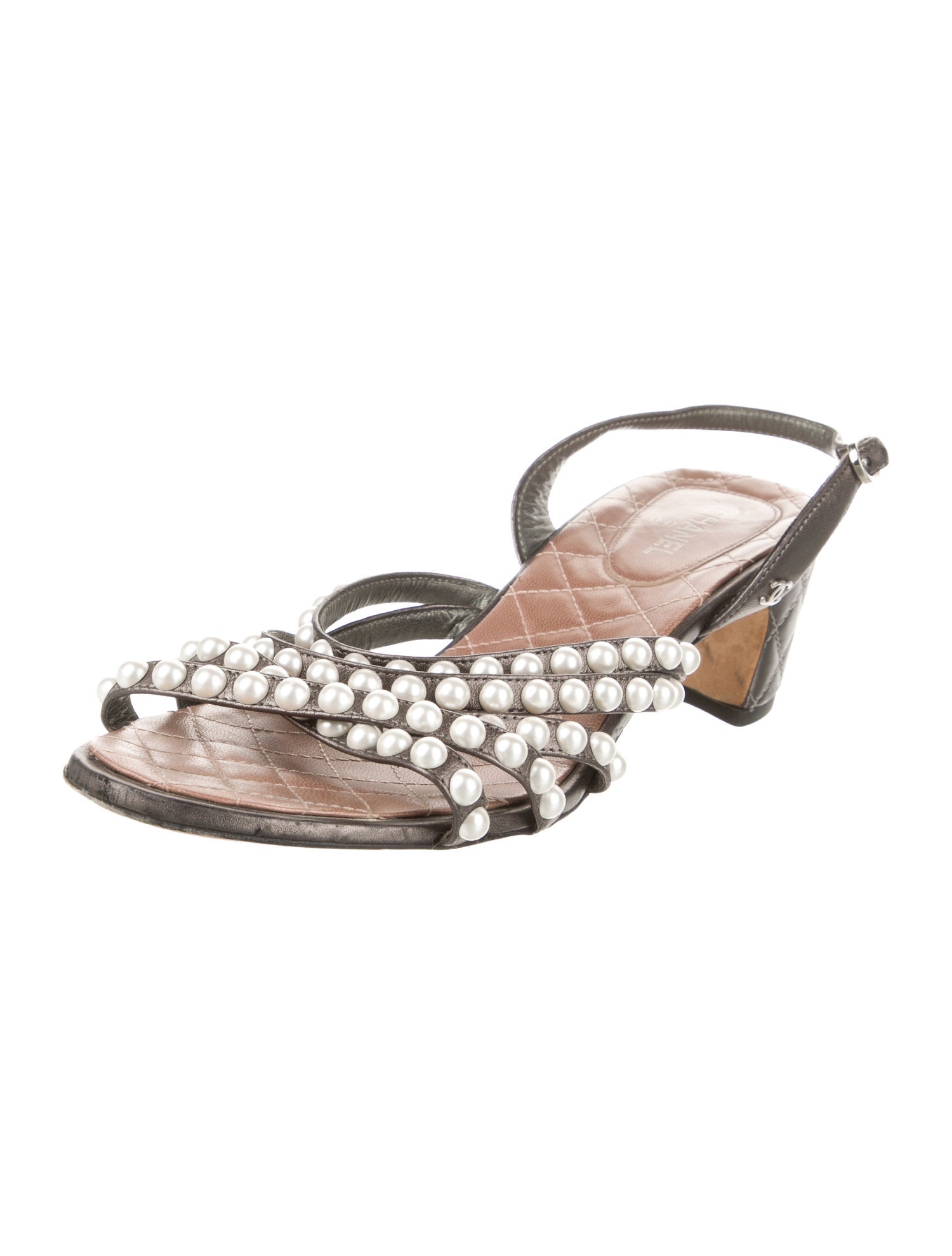 Chanel Interlocking CC Logo Leather Slingback Sandals