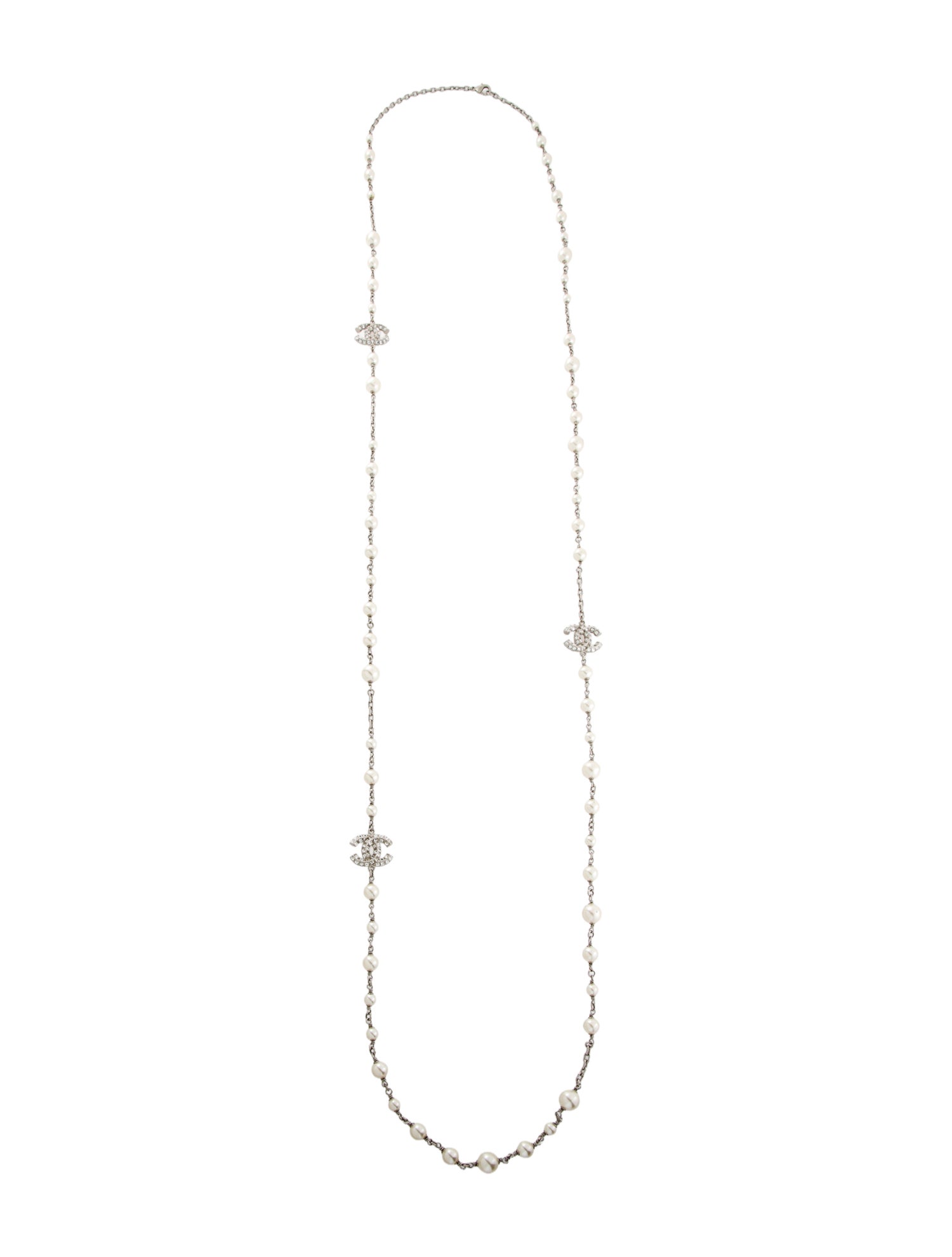 Chanel Faux Pearl & Strass CC Station Necklace