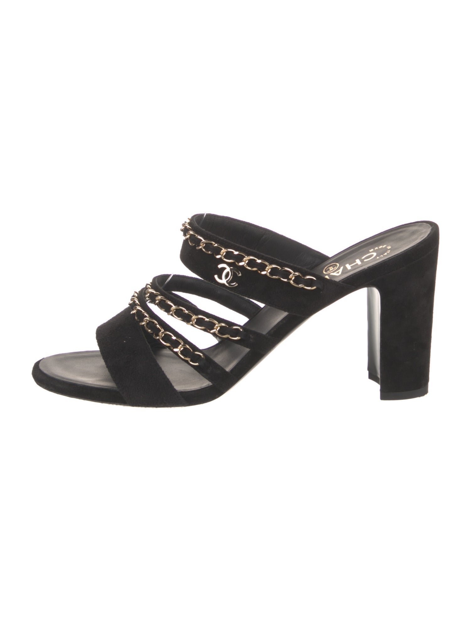 Chanel Interlocking CC Logo Suede Slides