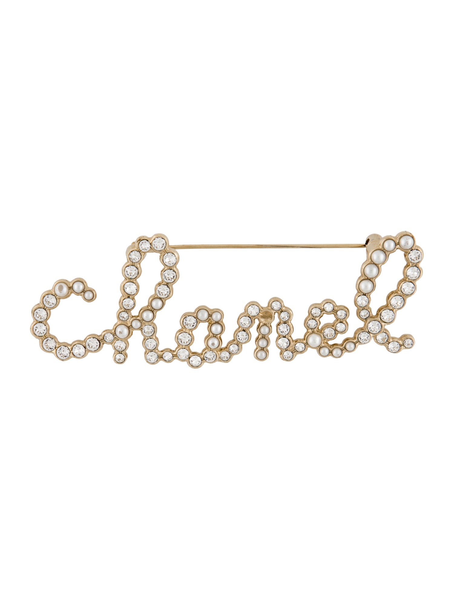 Chanel 2021 Faux Pearl & Strass 'Chanel' Brooch