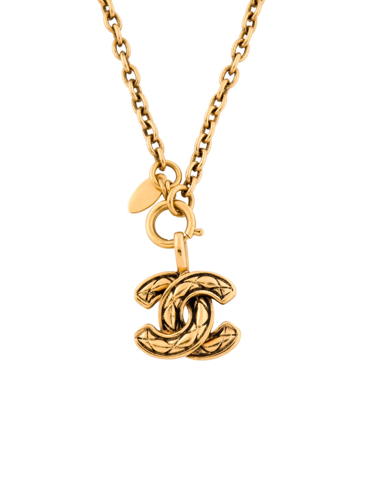 Chanel Vintage Quilted CC Pendant Necklace