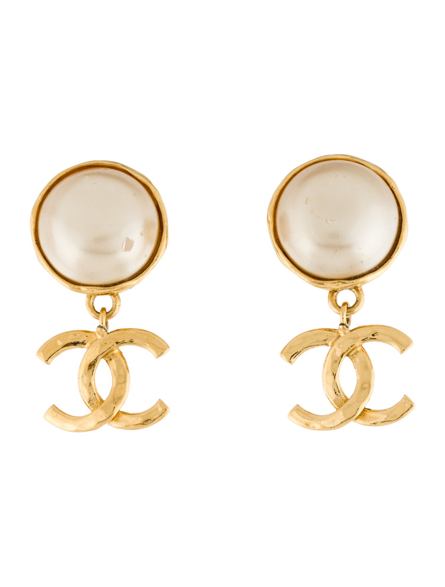 Chanel Vintage Faux Pearl CC Clip-On Earrings
