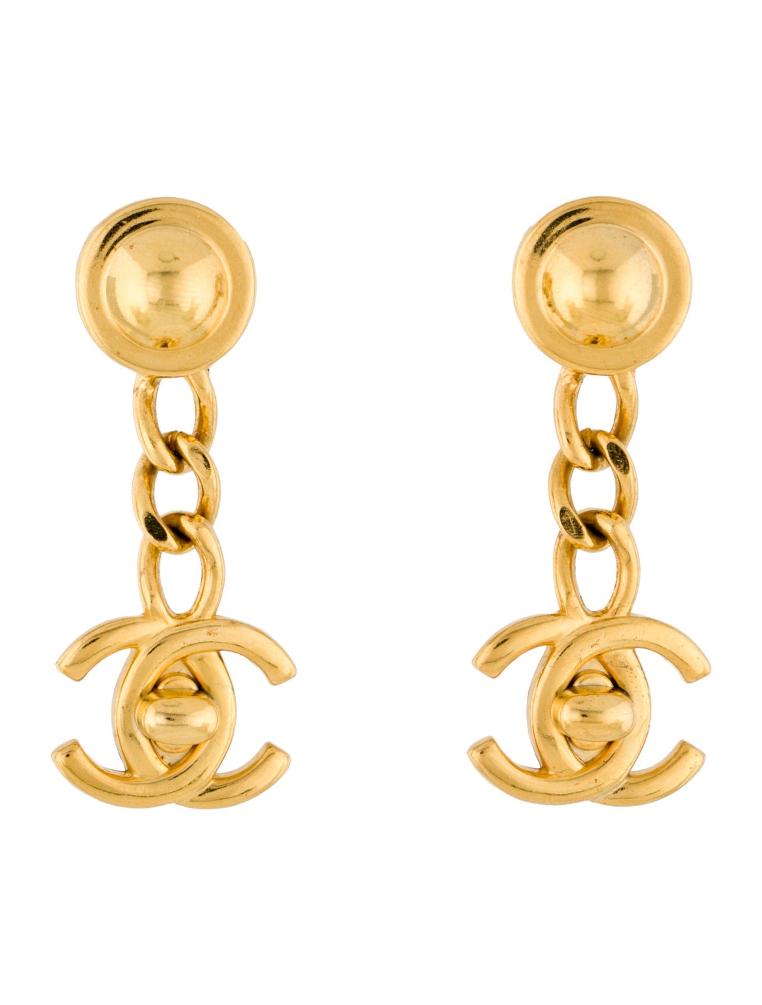 Chanel Vintage Turnlock CC Drop Clip-On Earrings