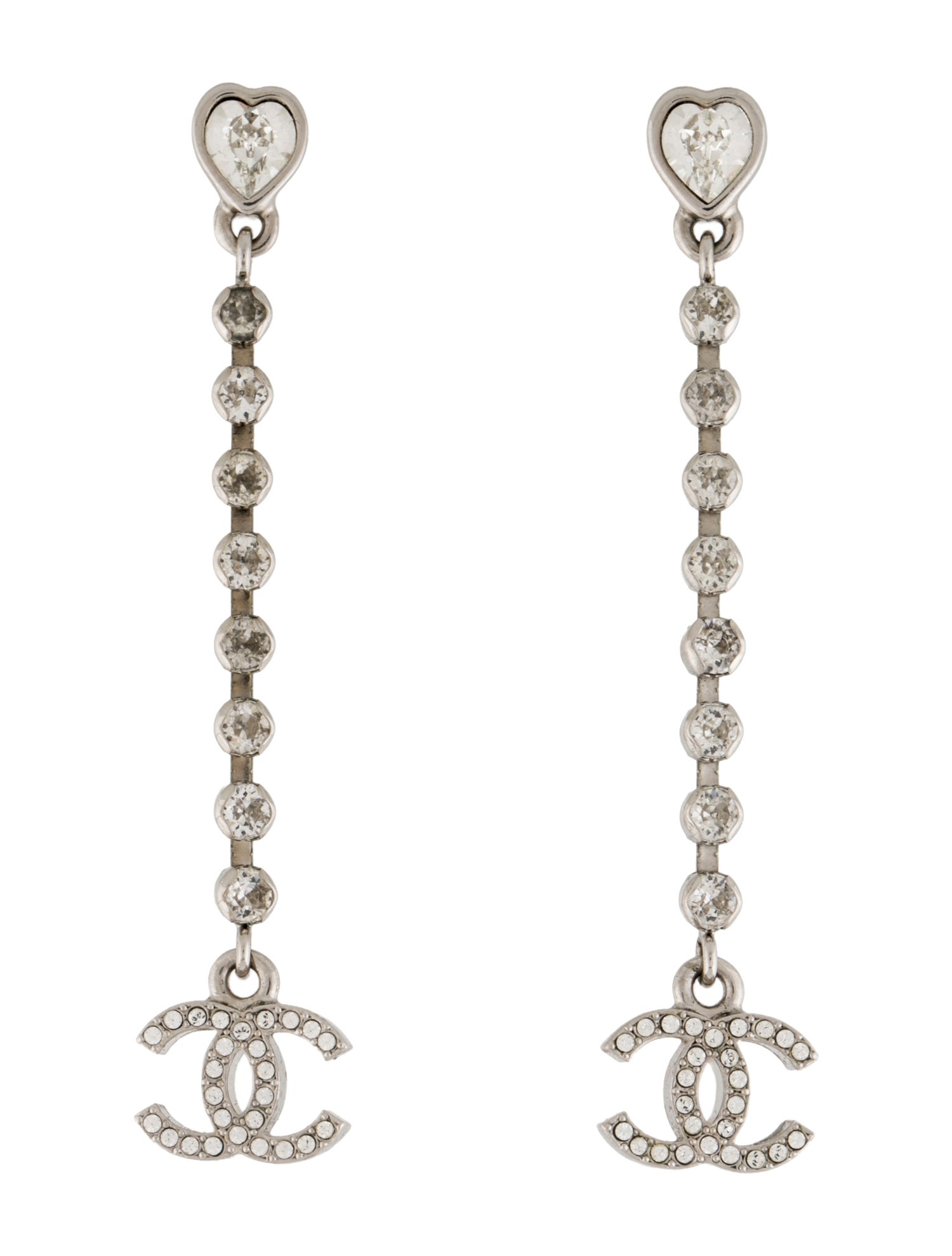Chanel 2025 Strass Heart Drop Earrings