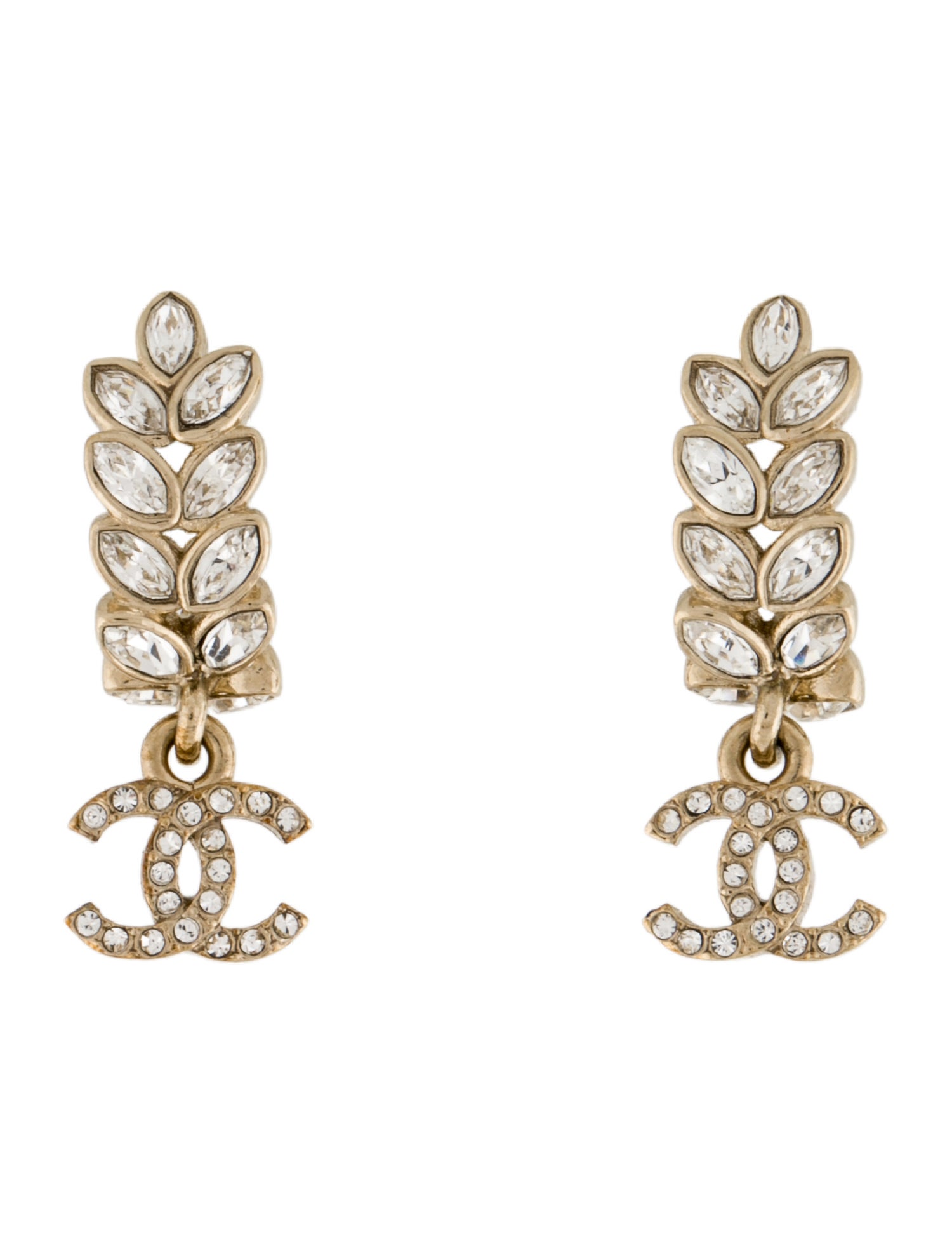 Chanel 2023 Strass CC Clip-On Drop Earrings