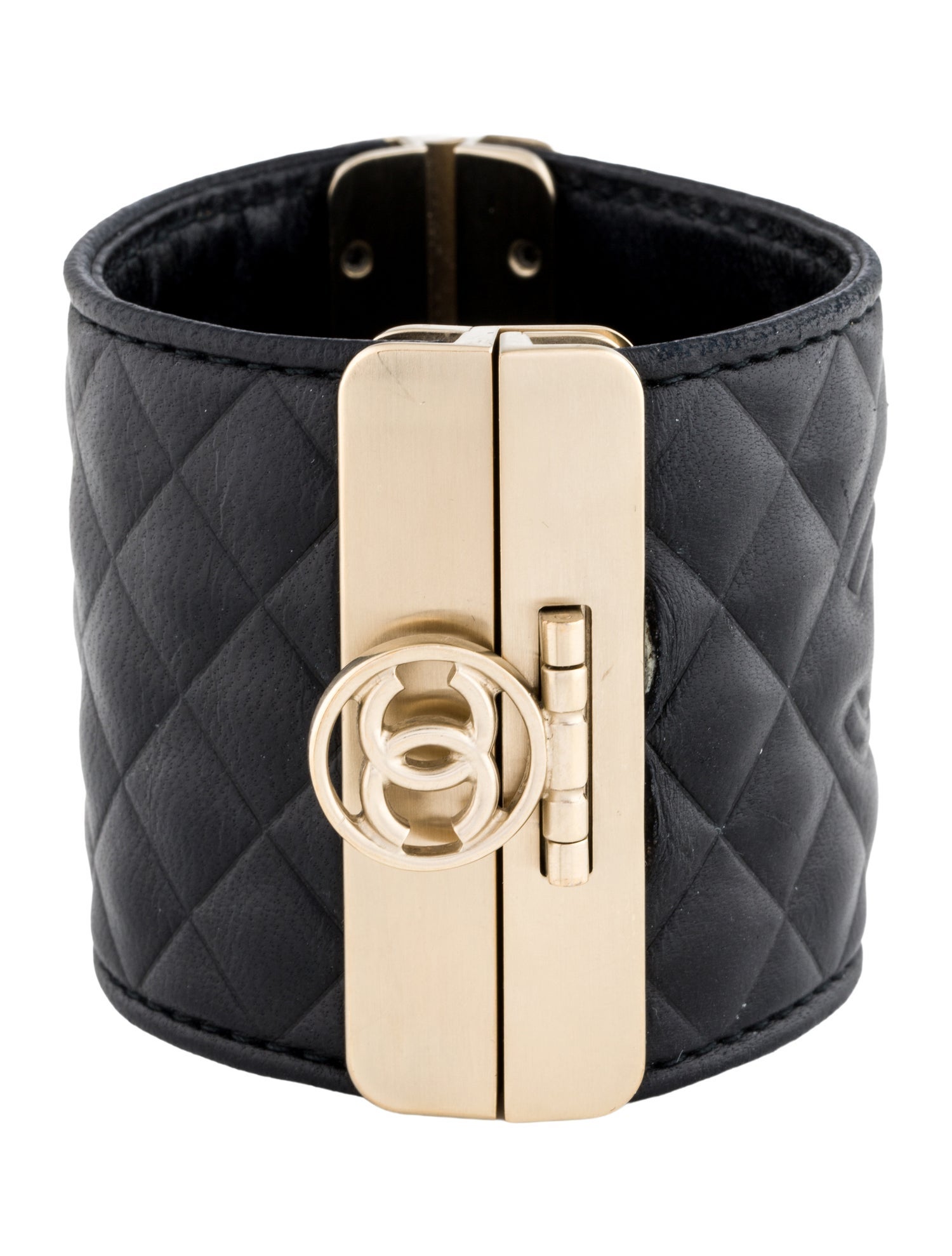 Chanel Leather Quilted CC Cuff Bangle Bracelet