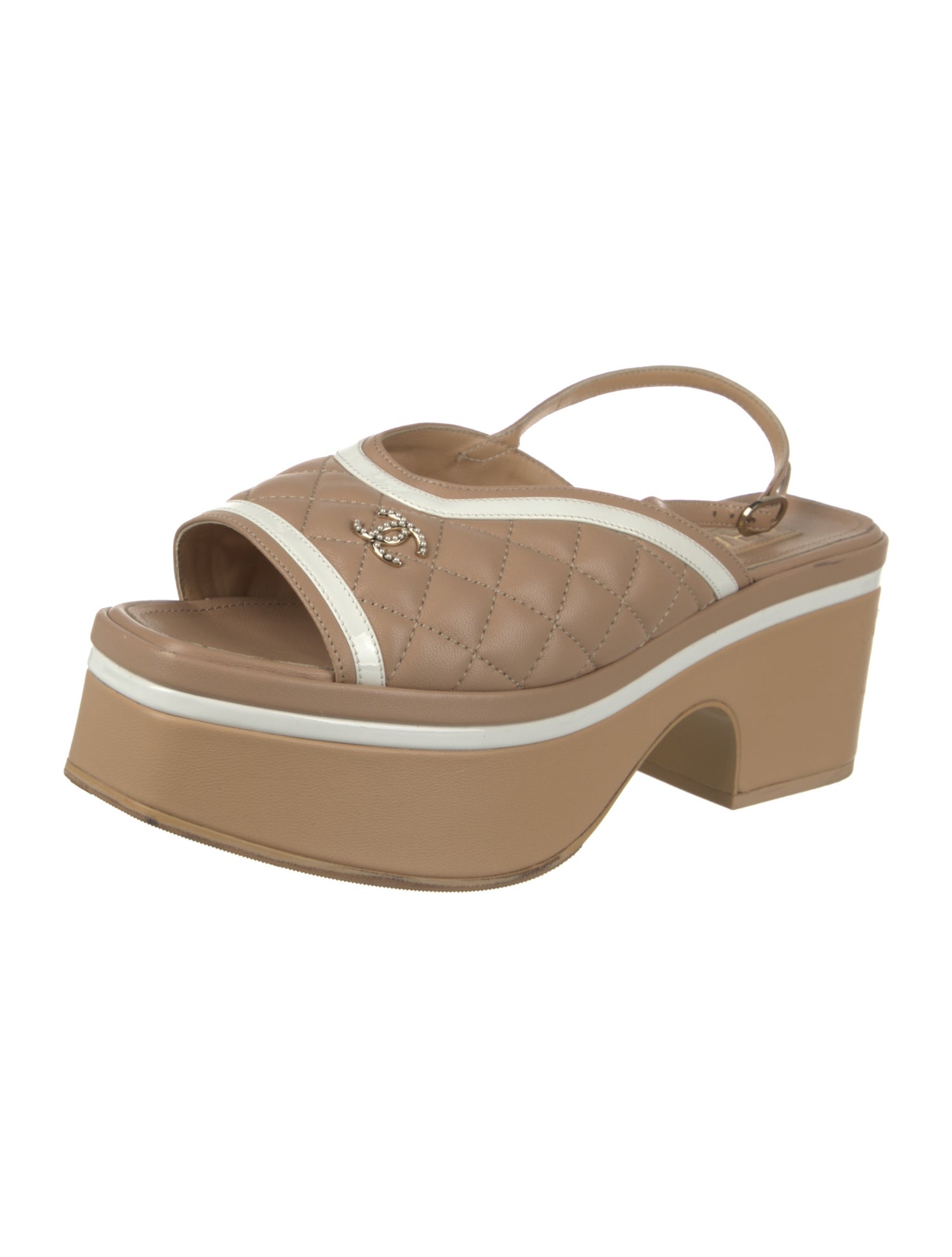 Chanel Interlocking CC Logo Leather Slingback Sandals