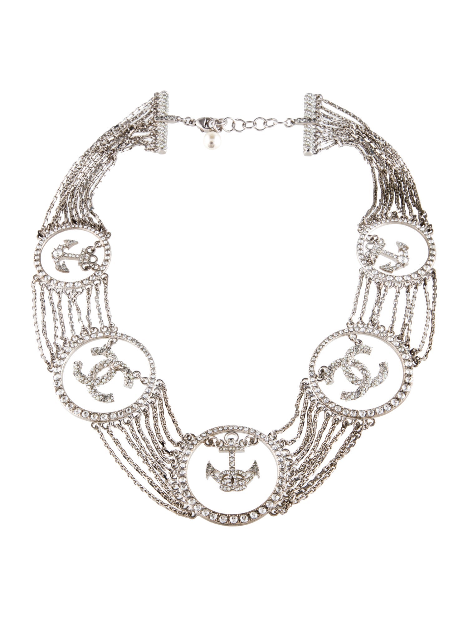Chanel Faux Pearl & Strass Paris-Hamburg Multistrand CC Anchor Collar Necklace