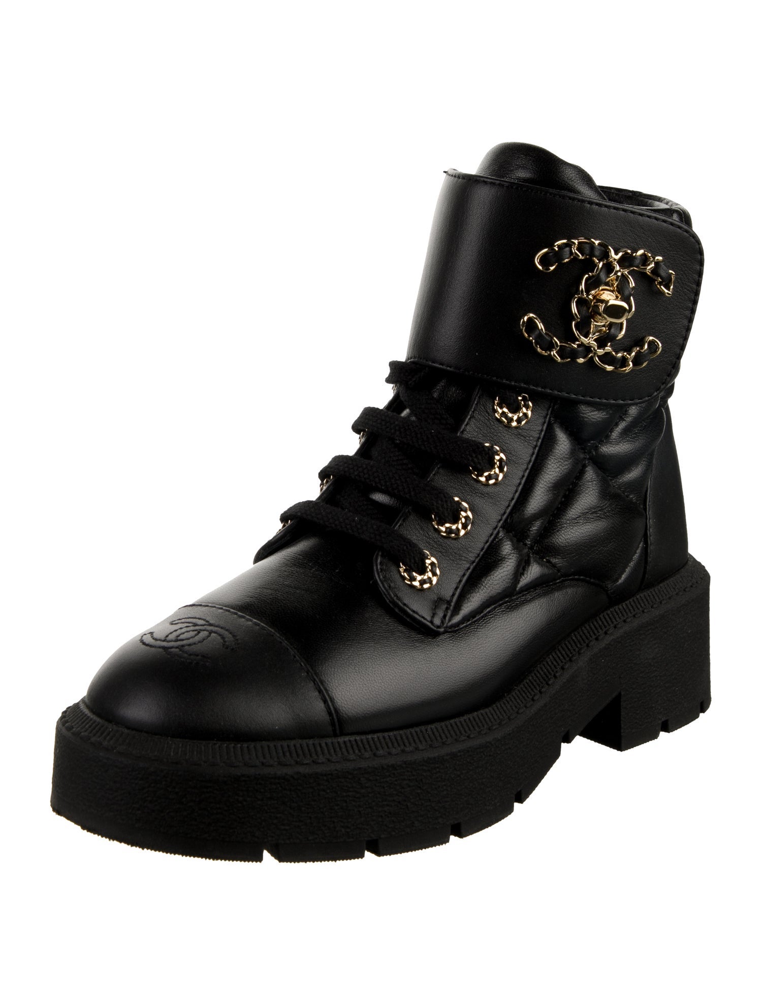 Chanel 2024 Interlocking CC Logo Combat Boots