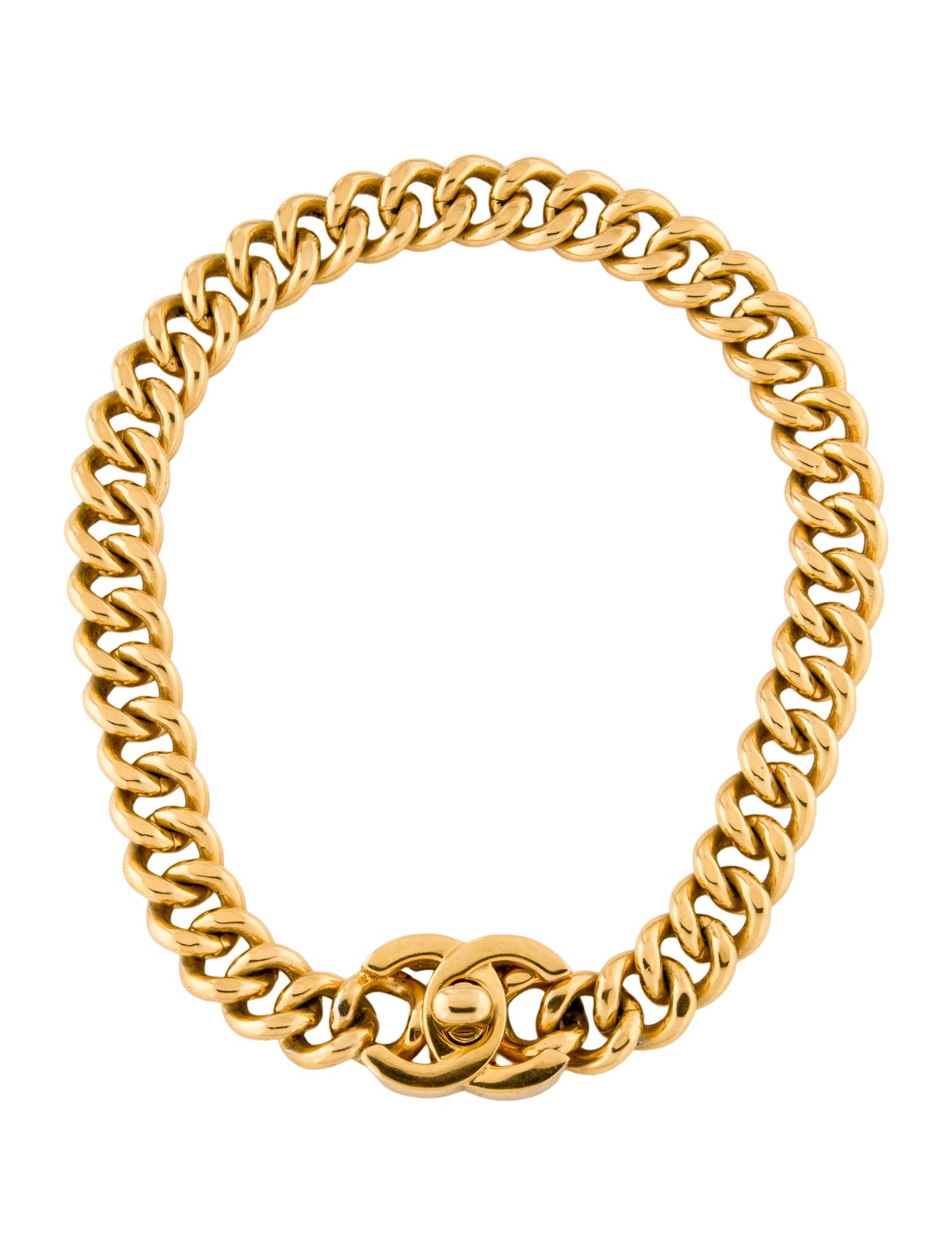 Chanel Vintage Curb Link CC Turnlock Collar Necklace