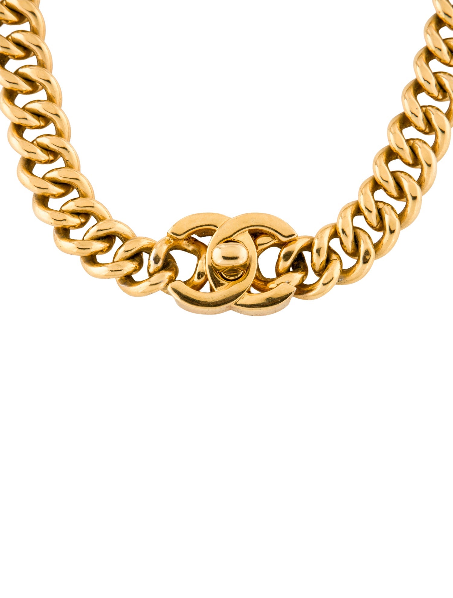 Chanel Vintage Curb Link CC Turnlock Collar Necklace