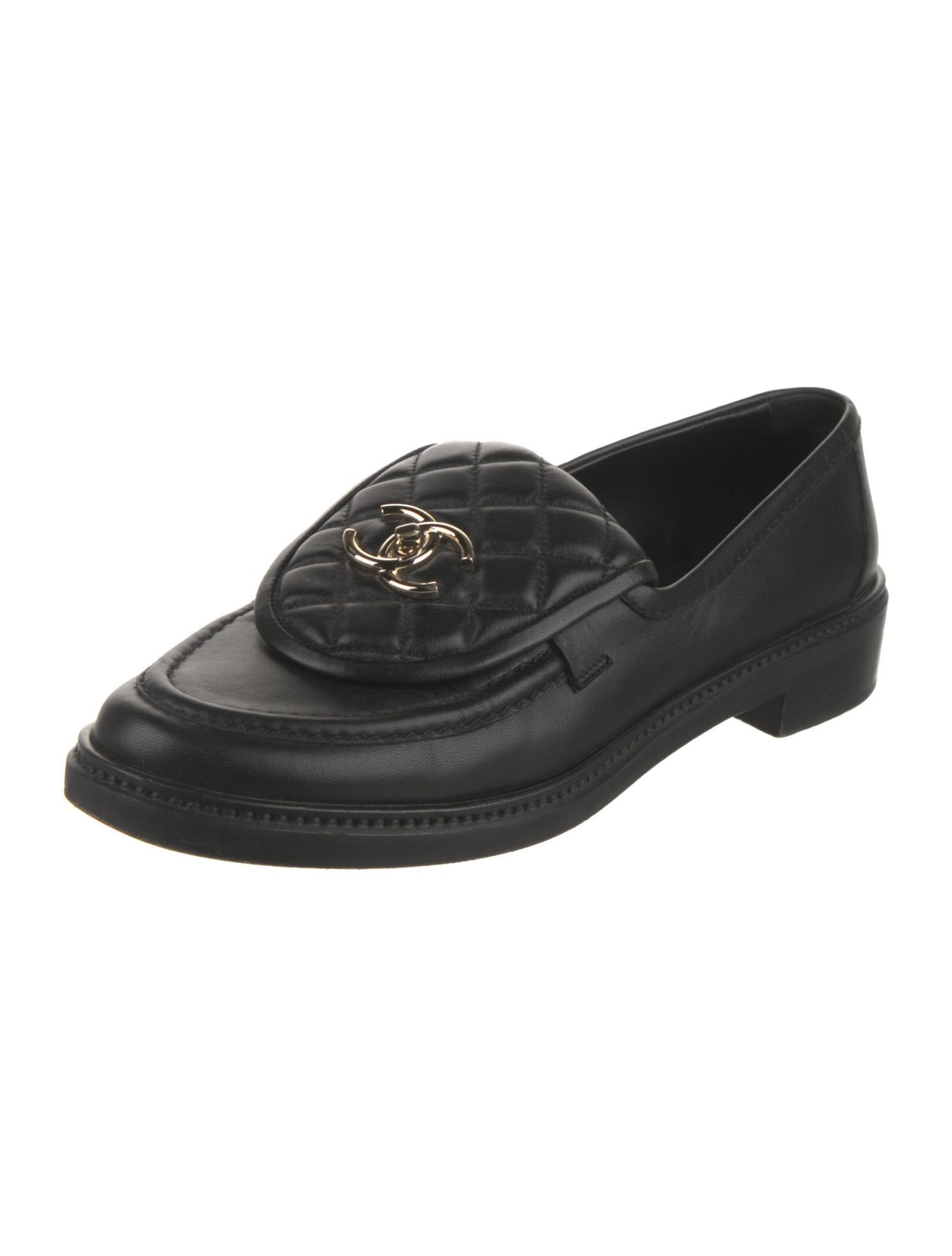 Chanel Interlocking CC Logo Leather Loafers