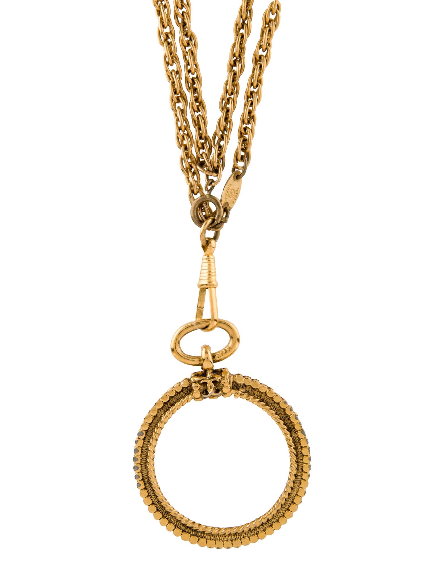 Chanel Vintage Faux Pearl & Magnifying Glass Pendant Necklace