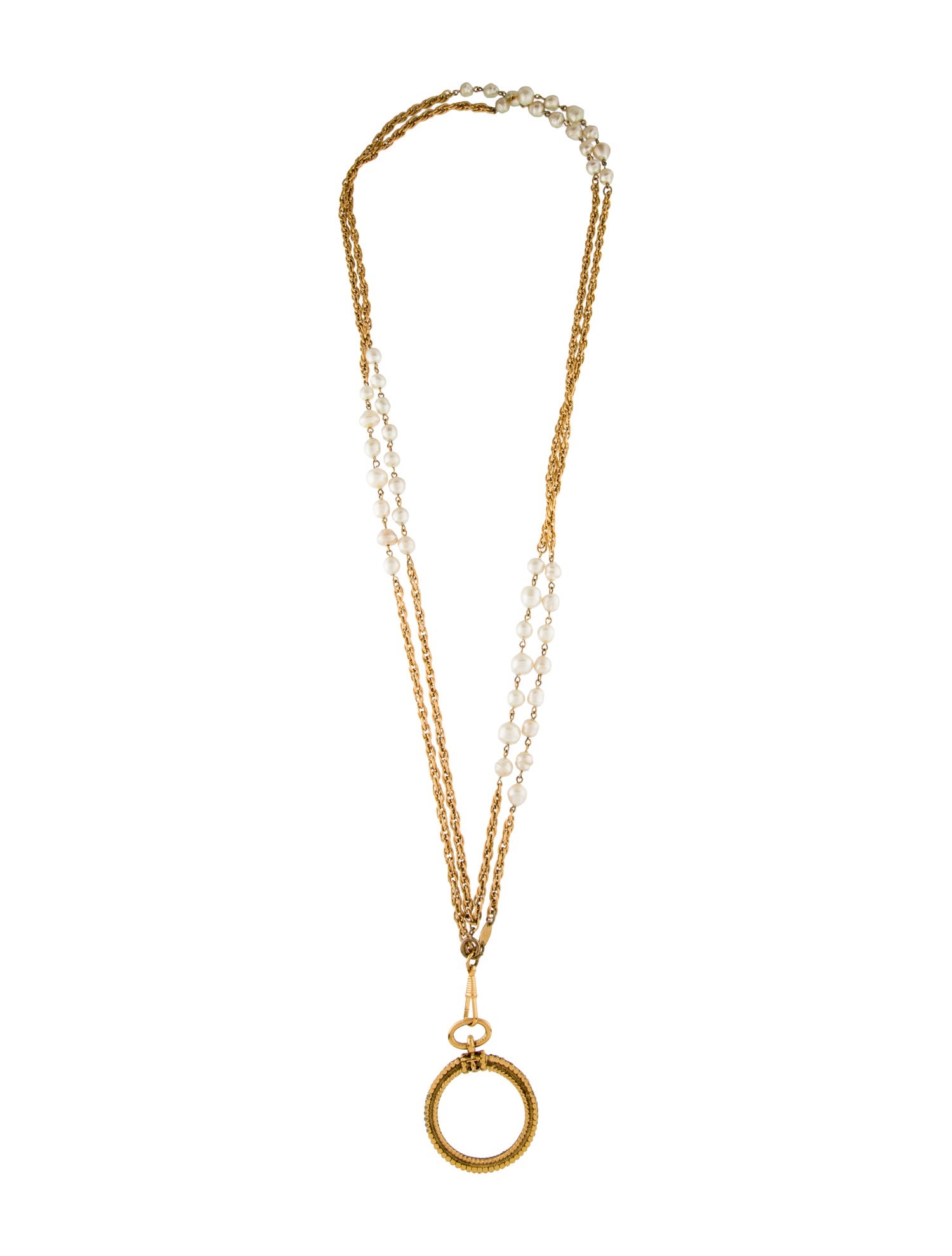 Chanel Vintage Faux Pearl & Magnifying Glass Pendant Necklace