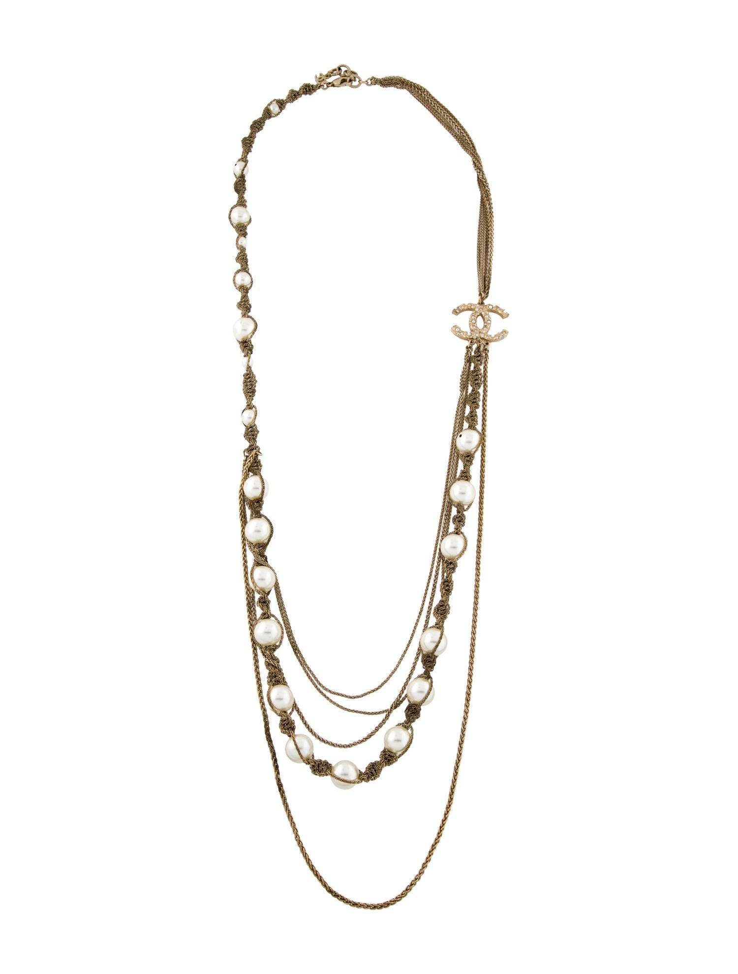 Chanel Faux Pearl & Strass CC Multistrand Necklace