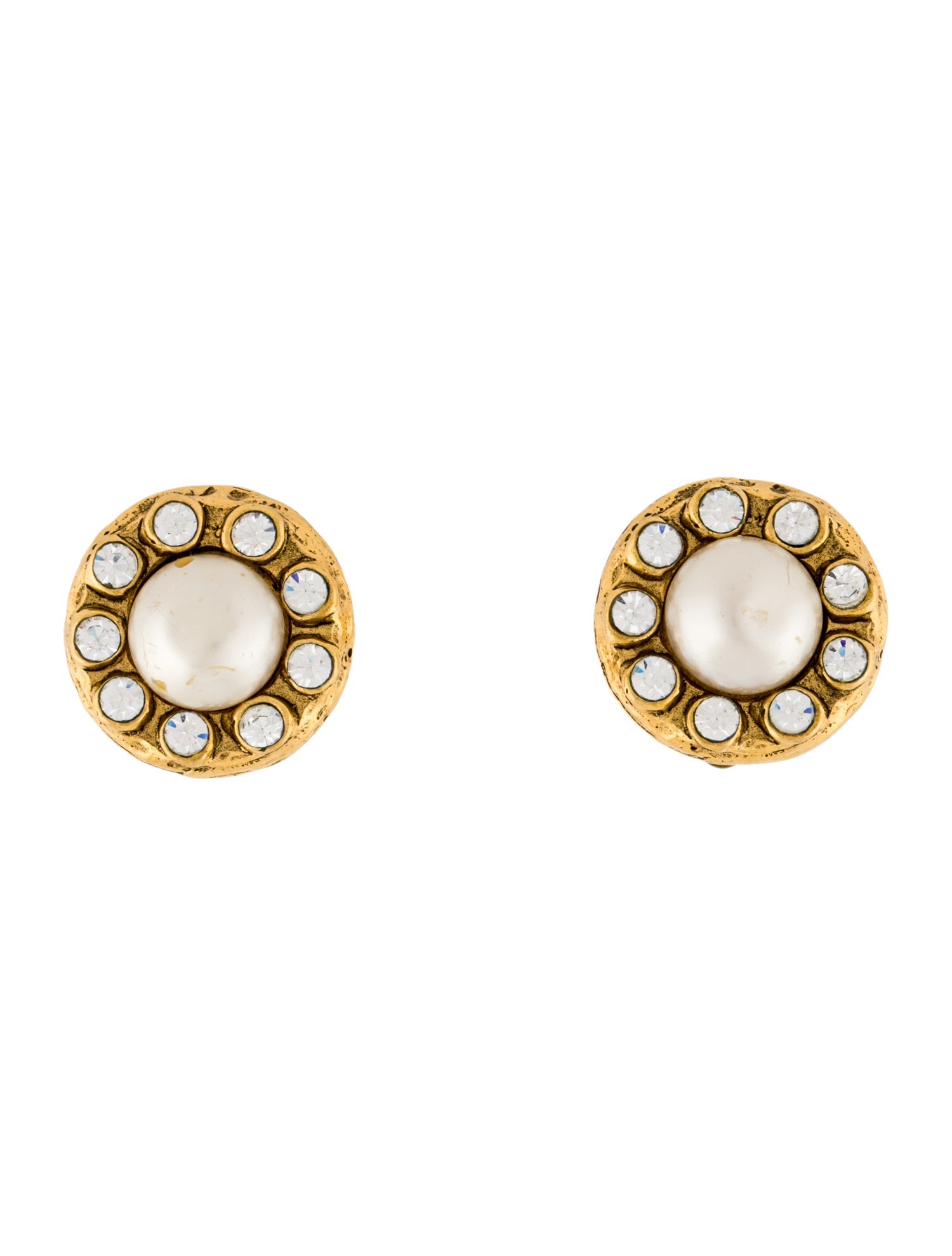Chanel Vintage Faux Pearl & Strass Clip-On Earrings