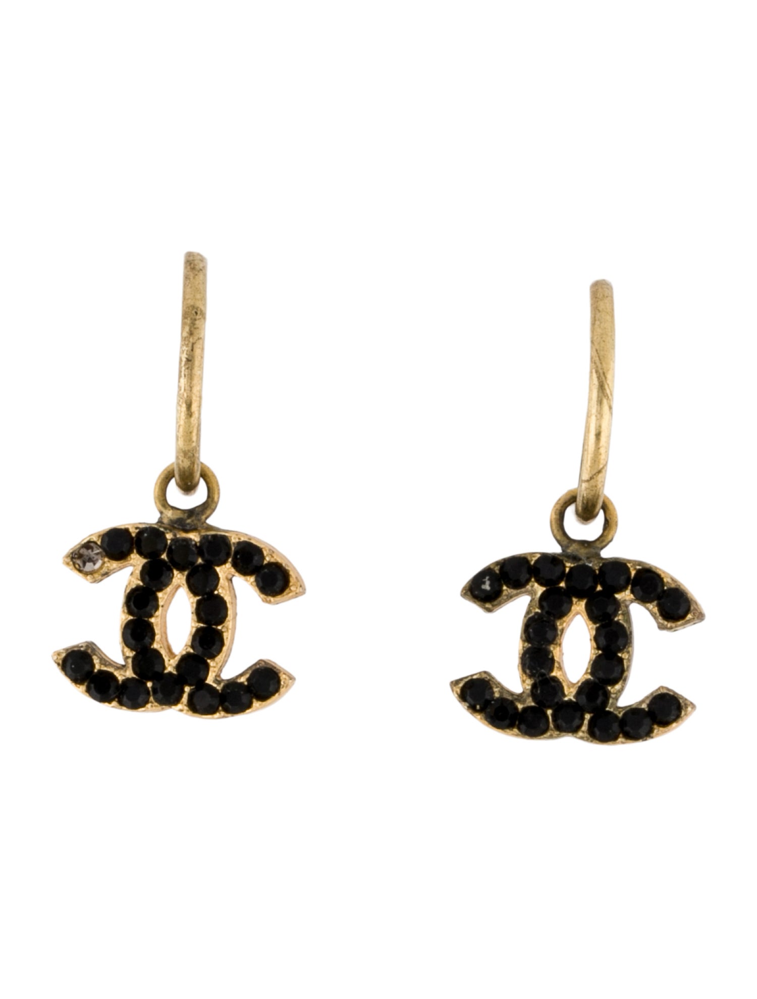 Chanel Strass CC Drop Earrings