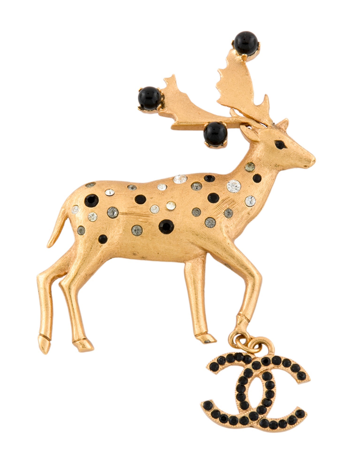 Chanel Vintage Strass & Resin Deer CC Brooch
