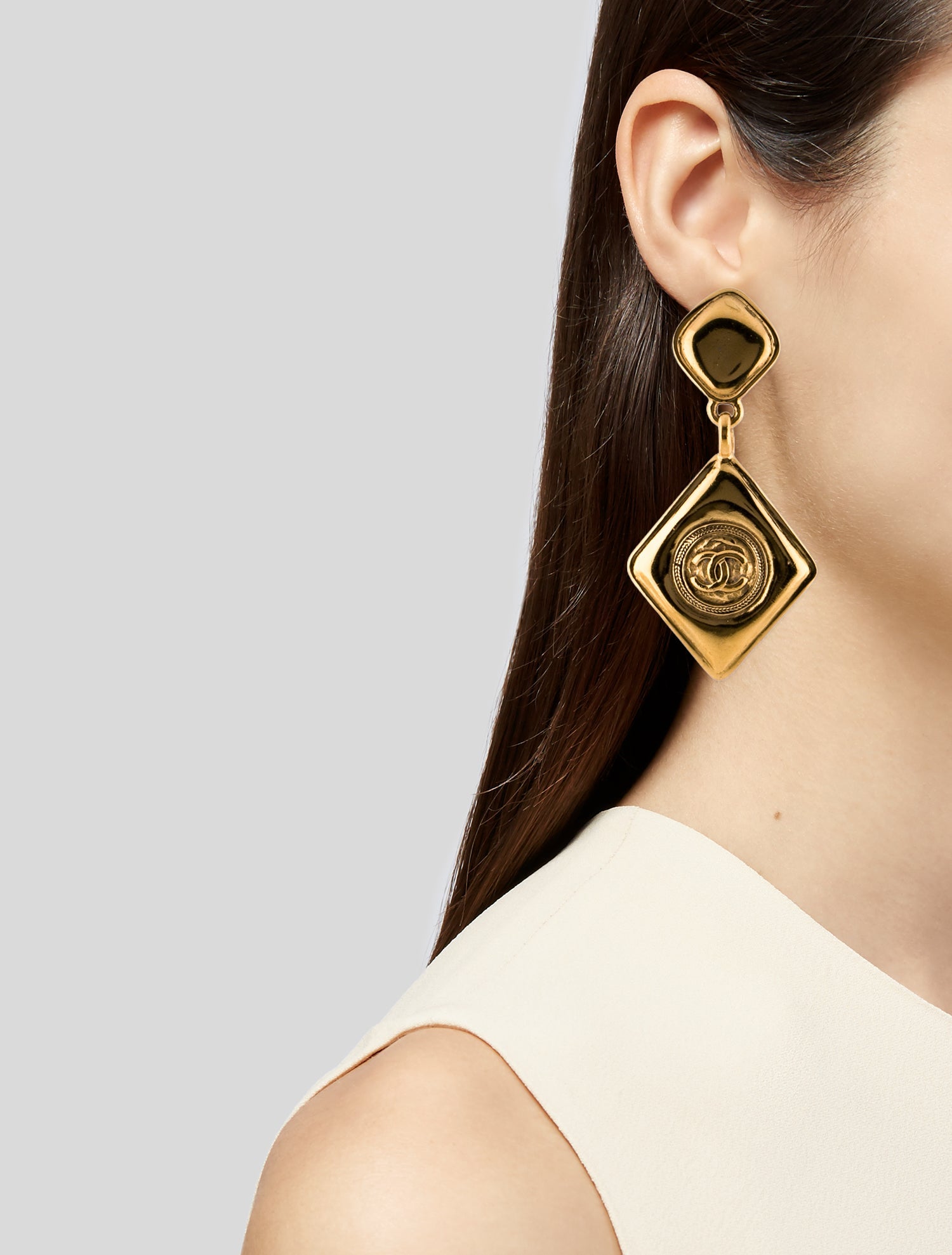 Chanel Vintage CC Clip-On Drop Earrings