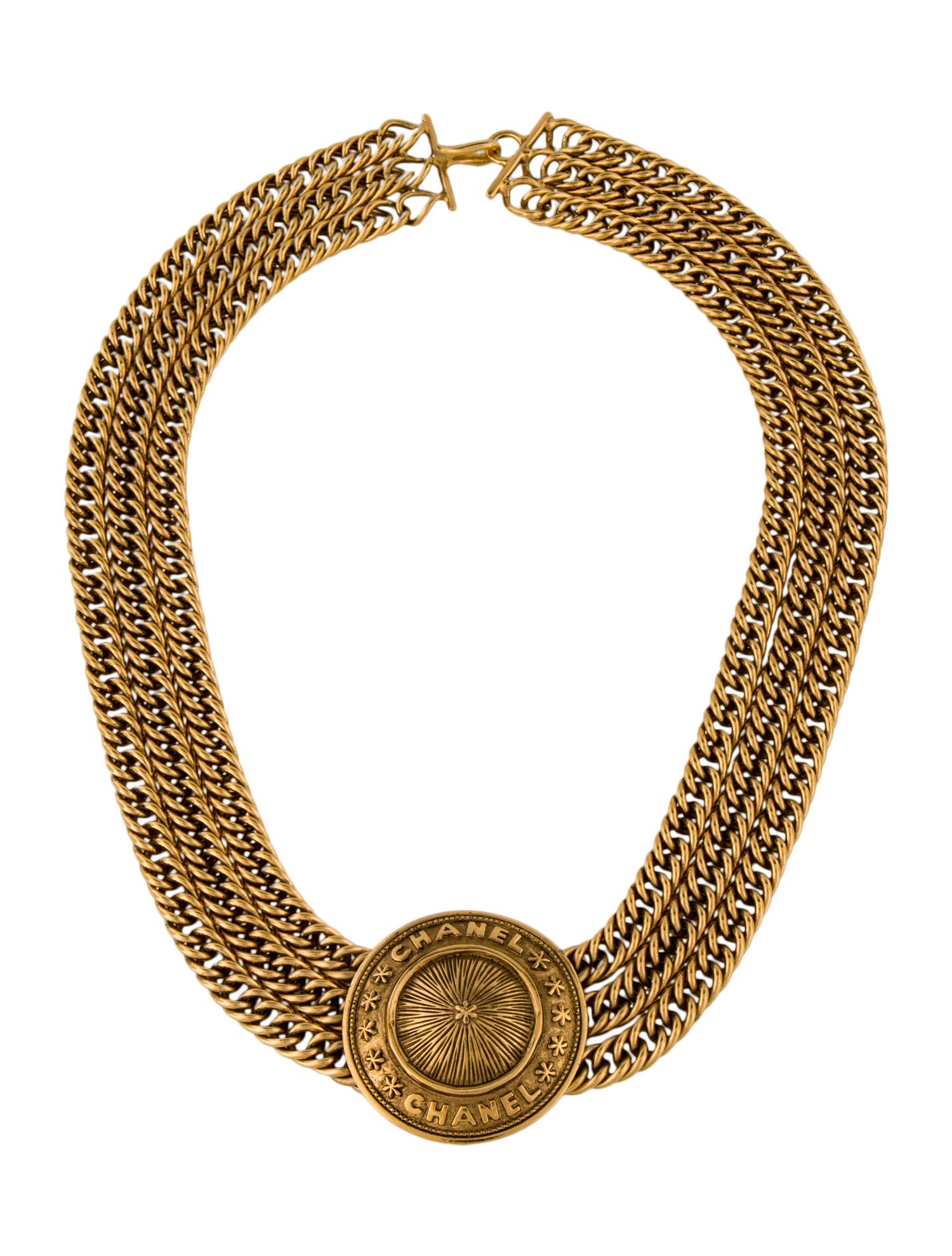 Chanel Vintage Logo Medallion Multistrand Collar Necklace