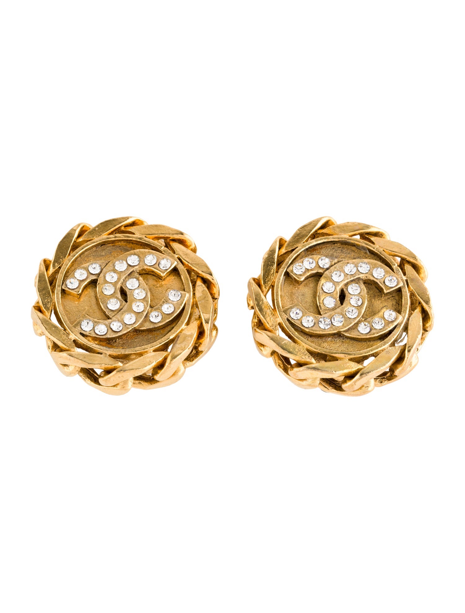 Chanel Vintage Strass CC Clip-On Earrings