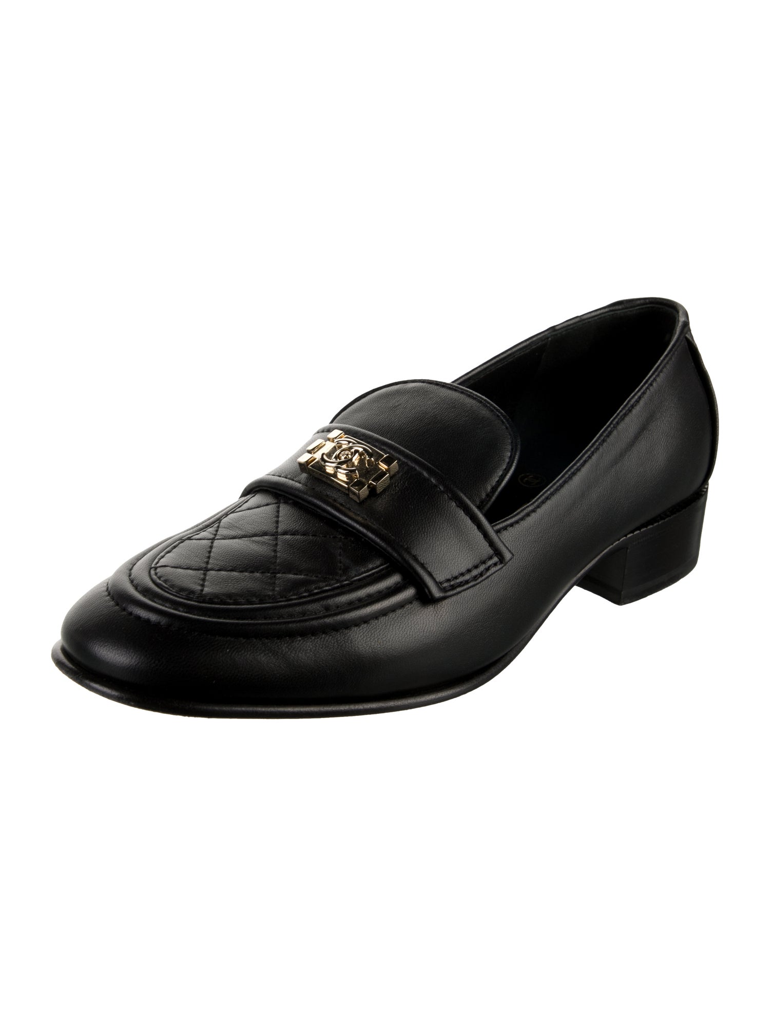Chanel Interlocking CC Logo Leather Loafers