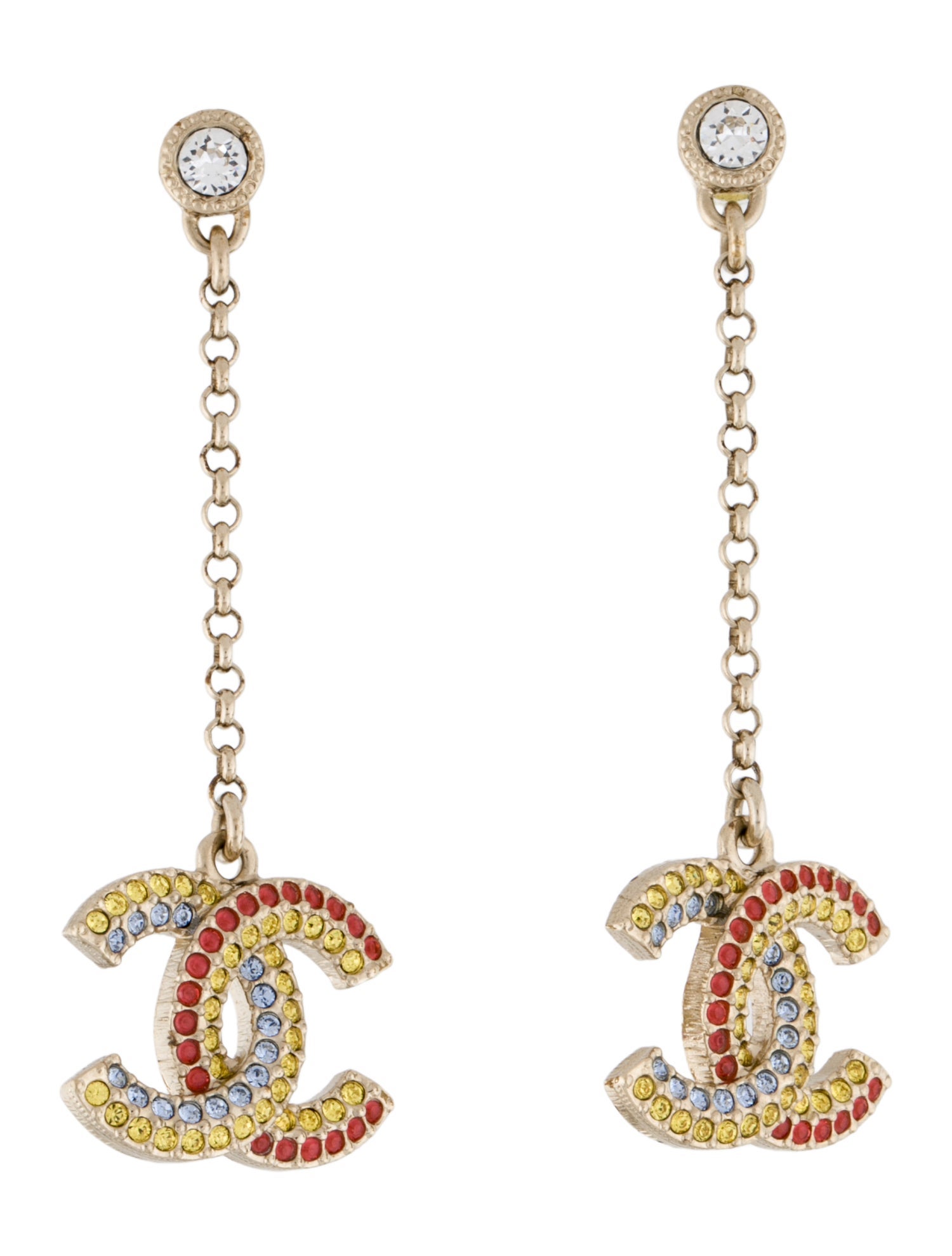 Chanel 2023 Strass CC Drop Earrings