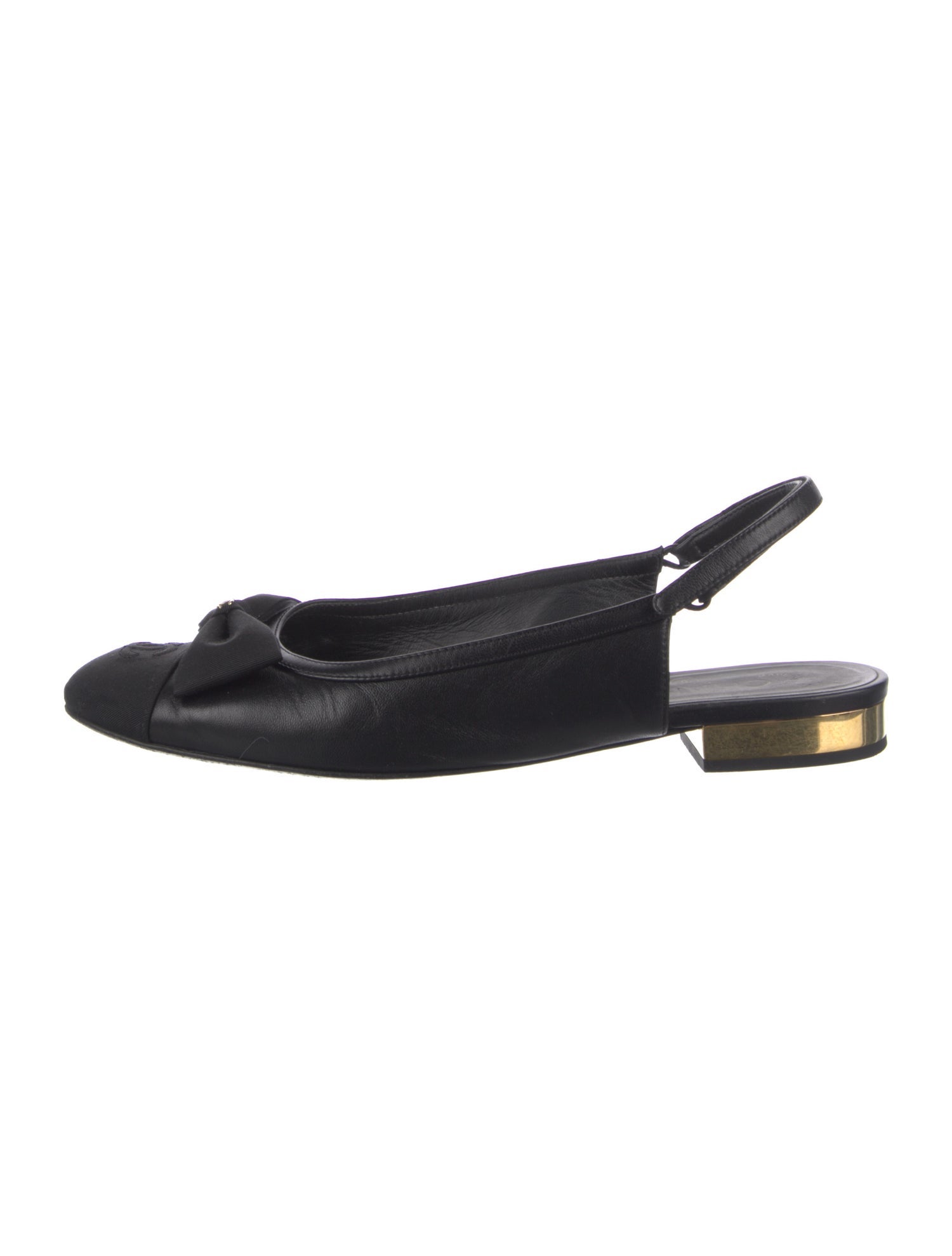 Chanel Interlocking CC Logo Leather Slingback Flats
