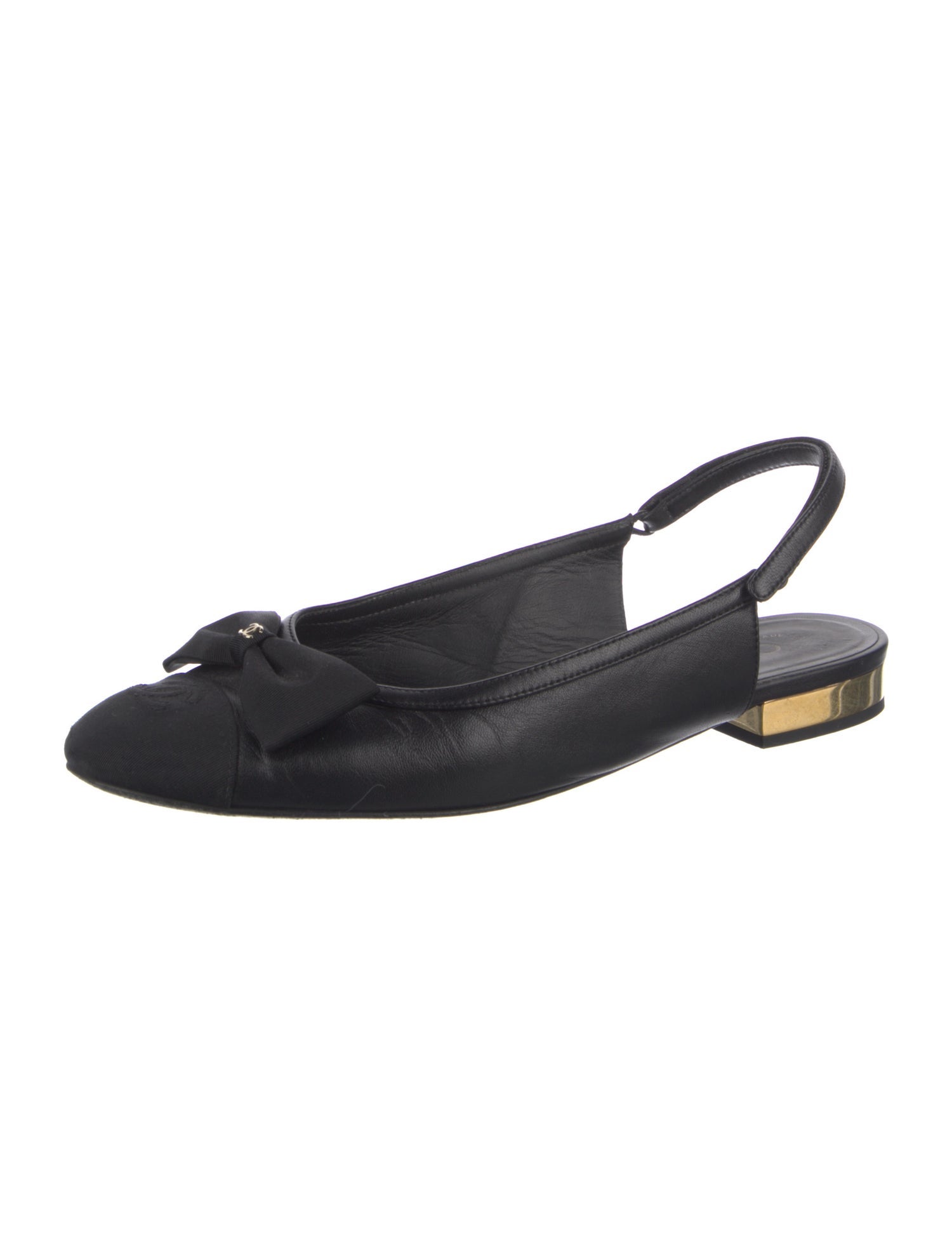 Chanel Interlocking CC Logo Leather Slingback Flats