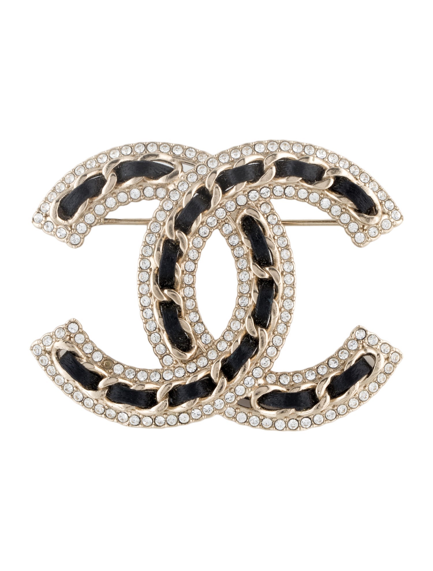Chanel 2021 Leather & Strass CC Logo Brooch