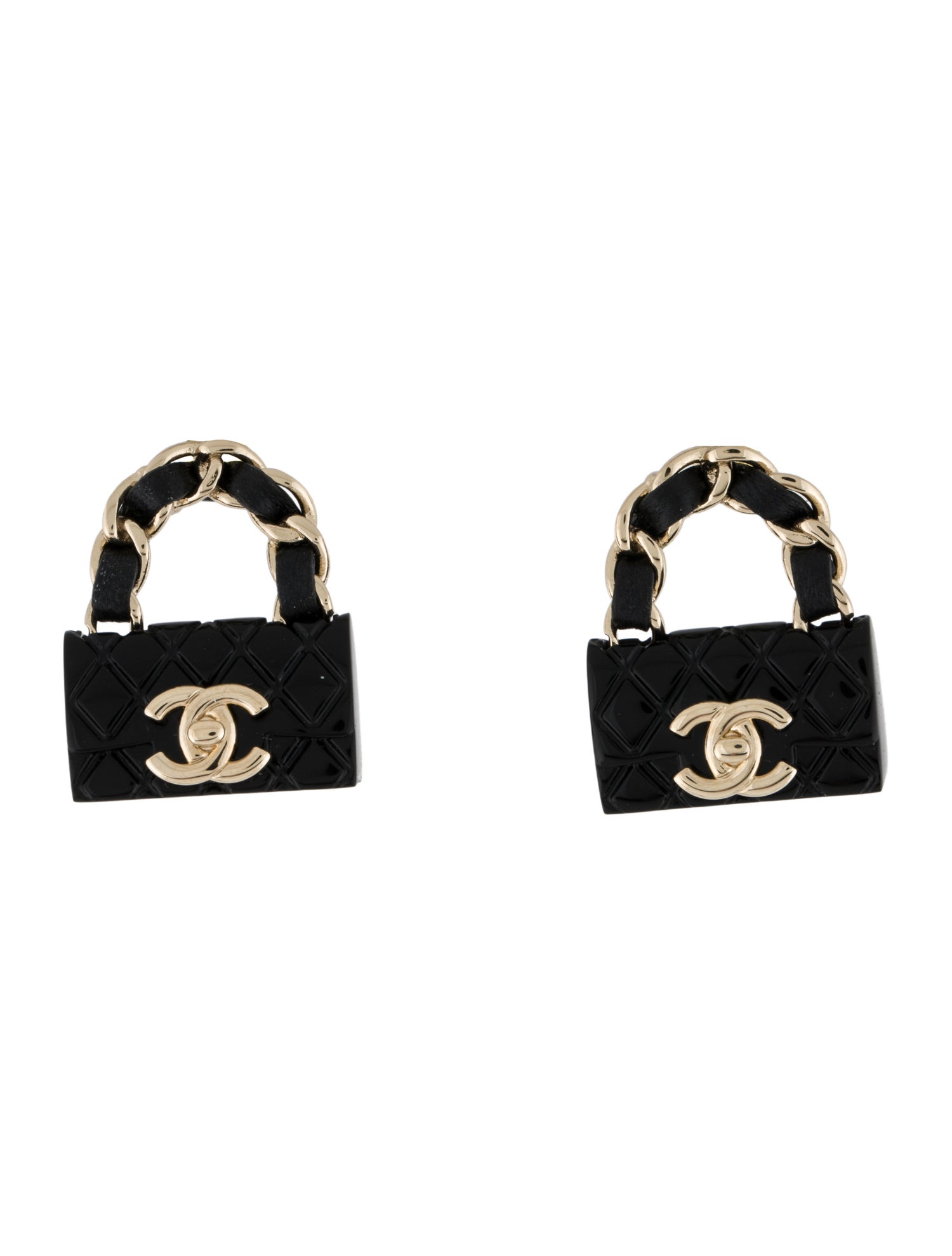 Chanel 2023 Leather & Resin Quilted CC Purse Earrings
