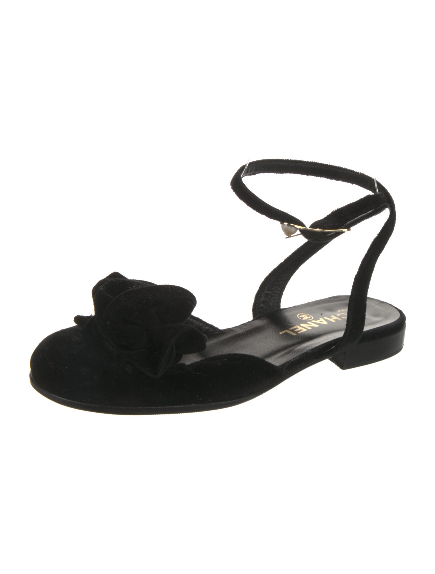 Chanel Interlocking CC Logo Velvet Slingback Flats