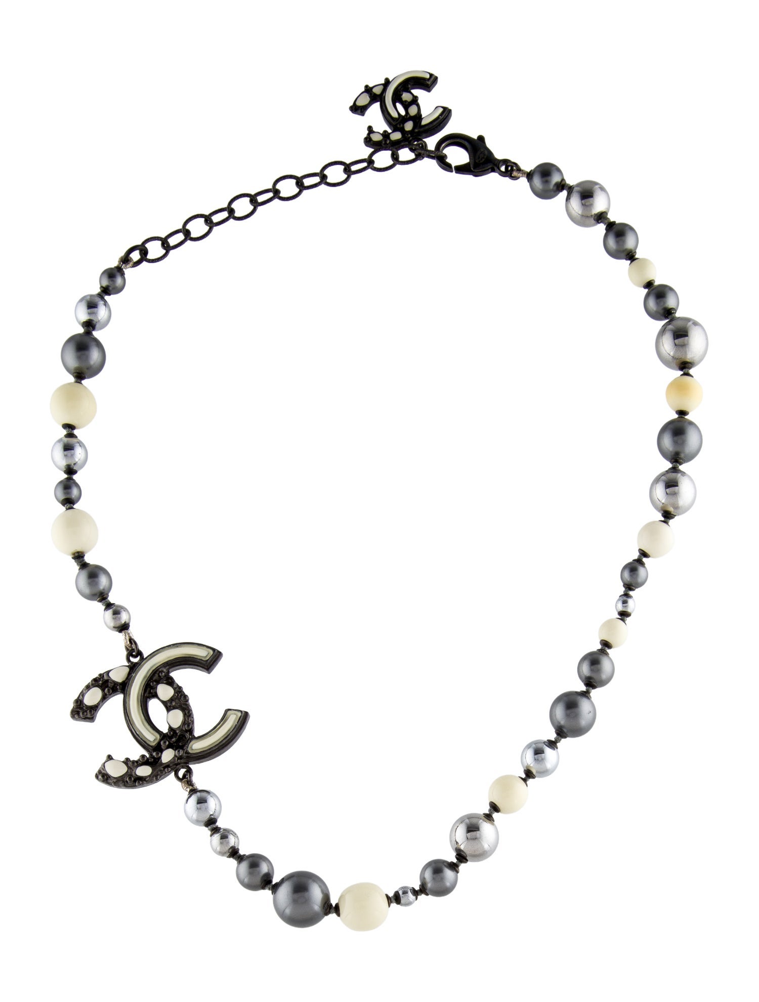 Chanel Faux Pearl, Enamel & Resin CC Bead Strand Necklace