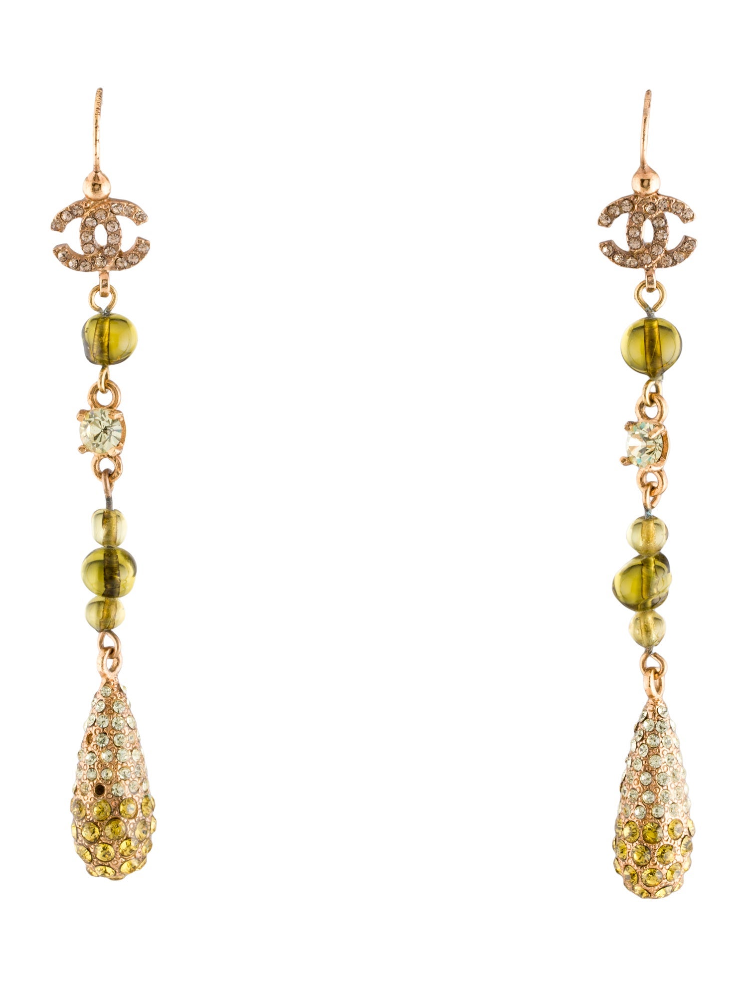 Chanel Vintage Strass CC & Glass Beaded Drop Earrings