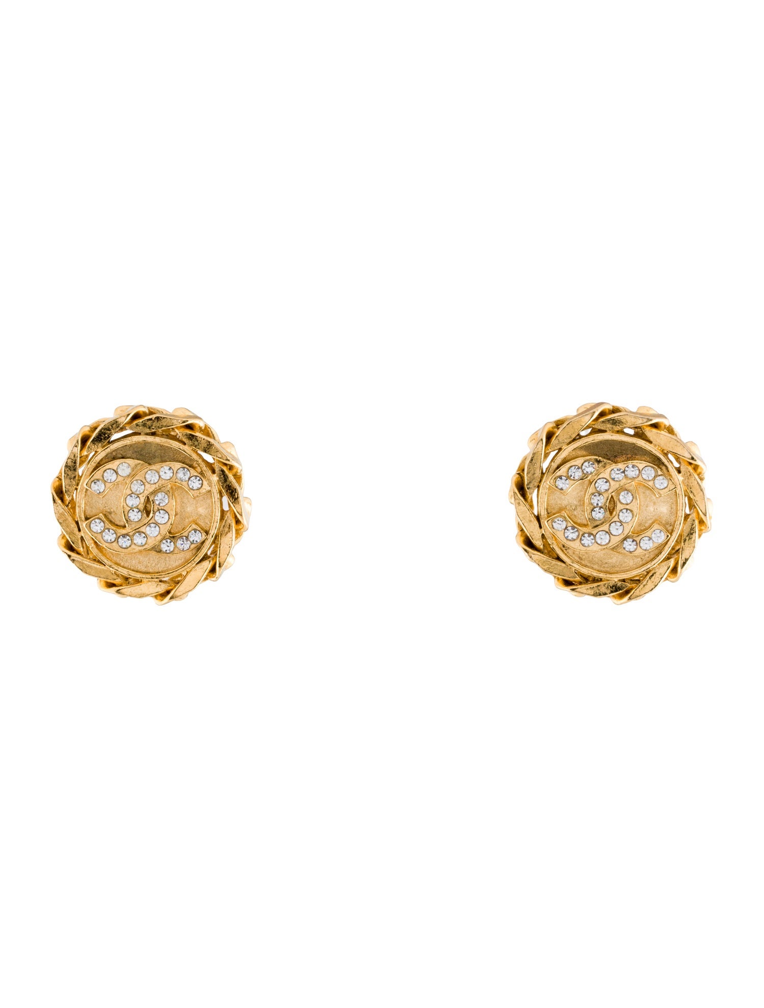 Chanel Vintage Strass CC Chain Link Clip-On Earrings